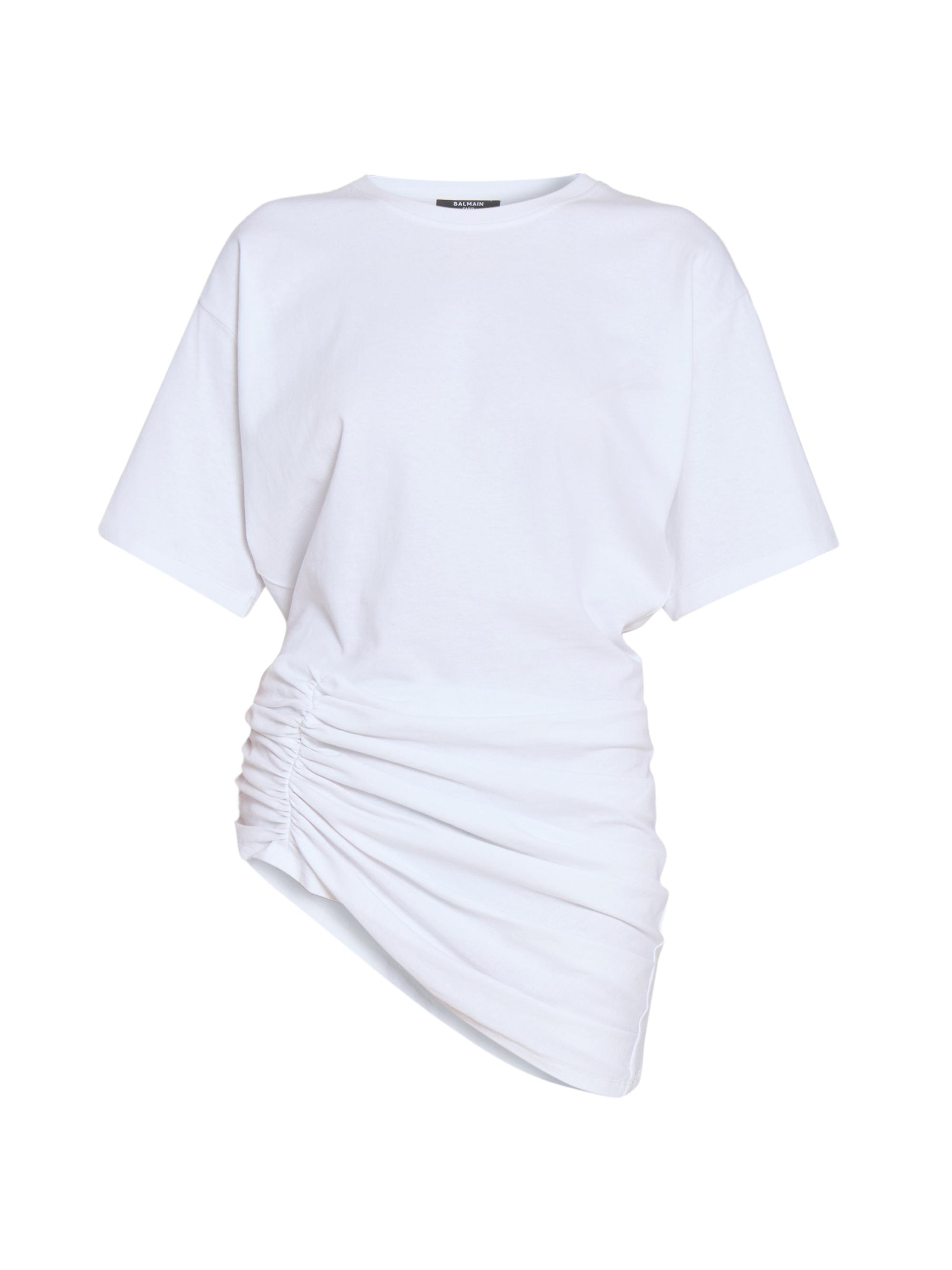 Balmain Women's Asymmetric Cotton Draped T-Shirt - Blanc Noir