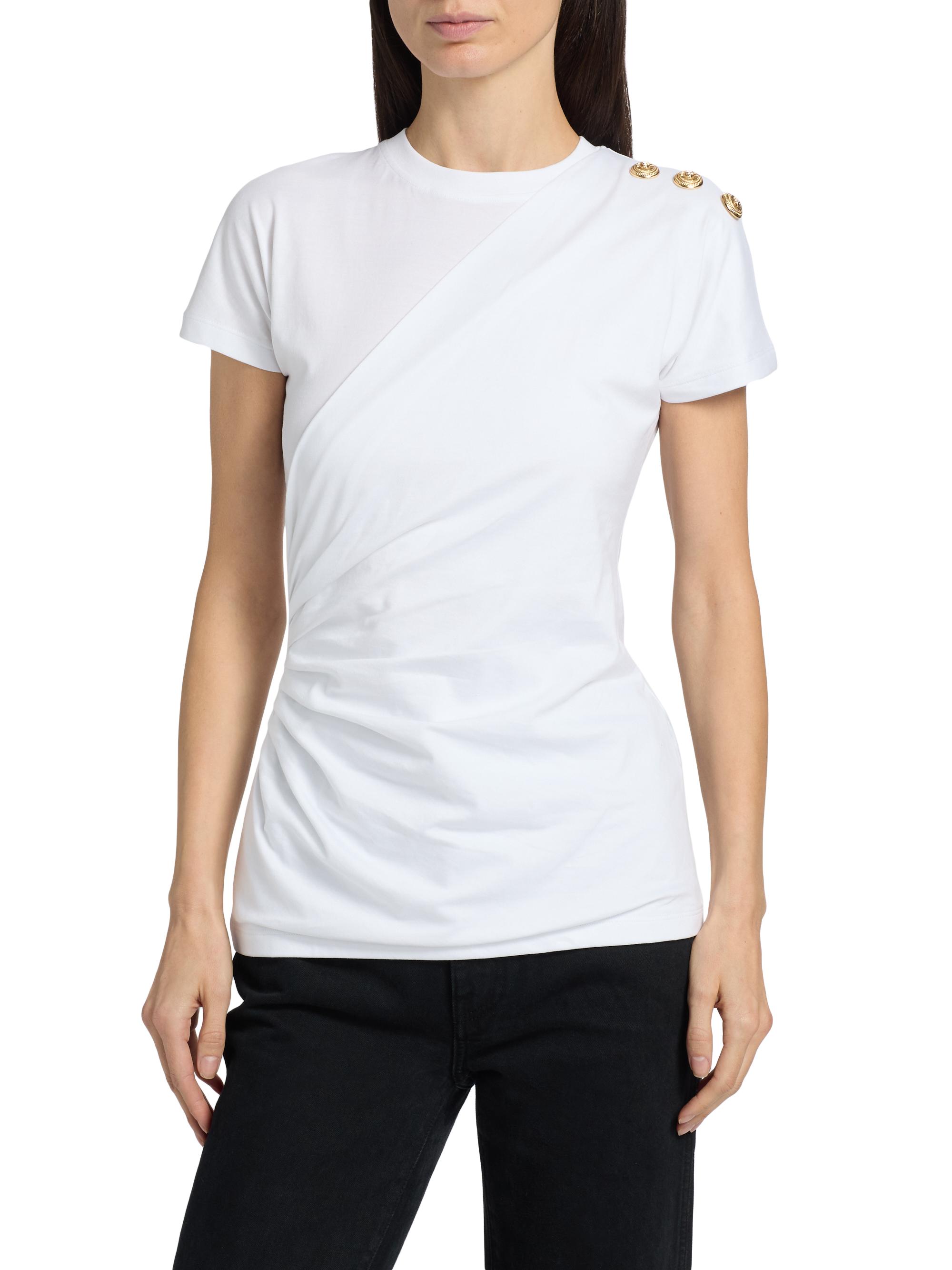 Balmain 3-Buttons Draped T-Shirt | Saks Fifth Avenue
