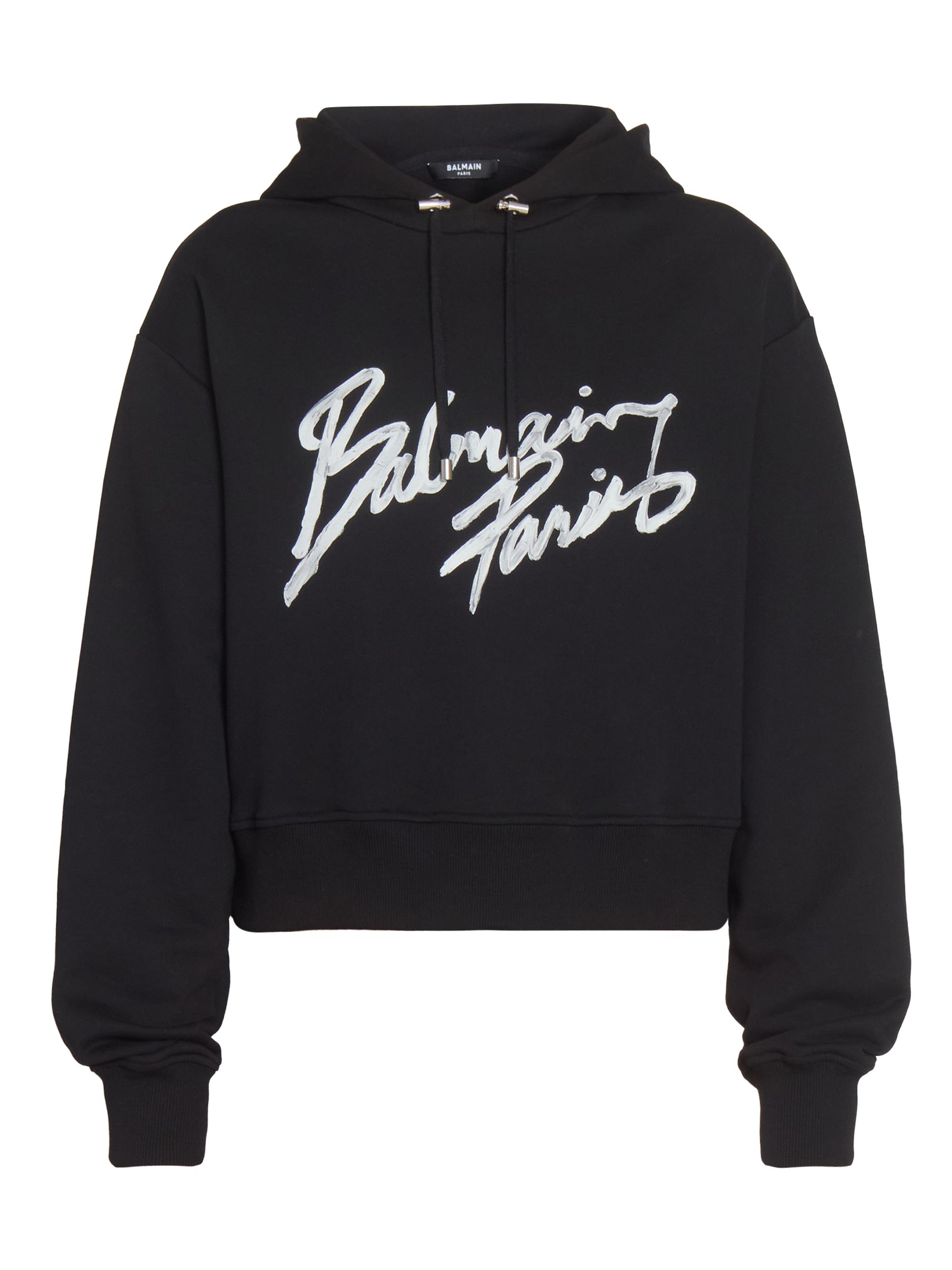 Balmain Women's Logo Cotton Hoodie - Noir Blanc