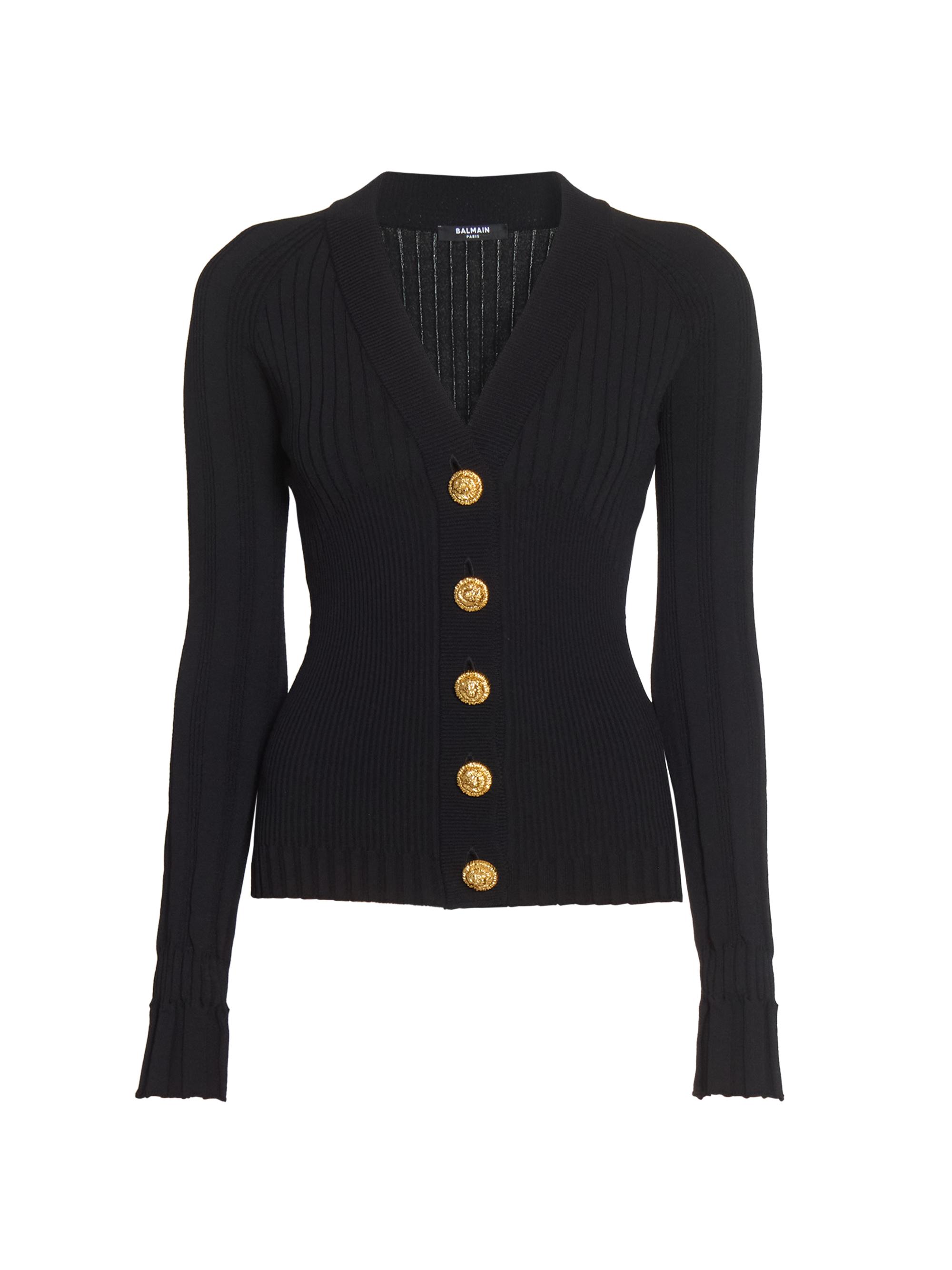 Balmain Rib-Knit Padded Shoulder Cardigan | Saks Fifth Avenue