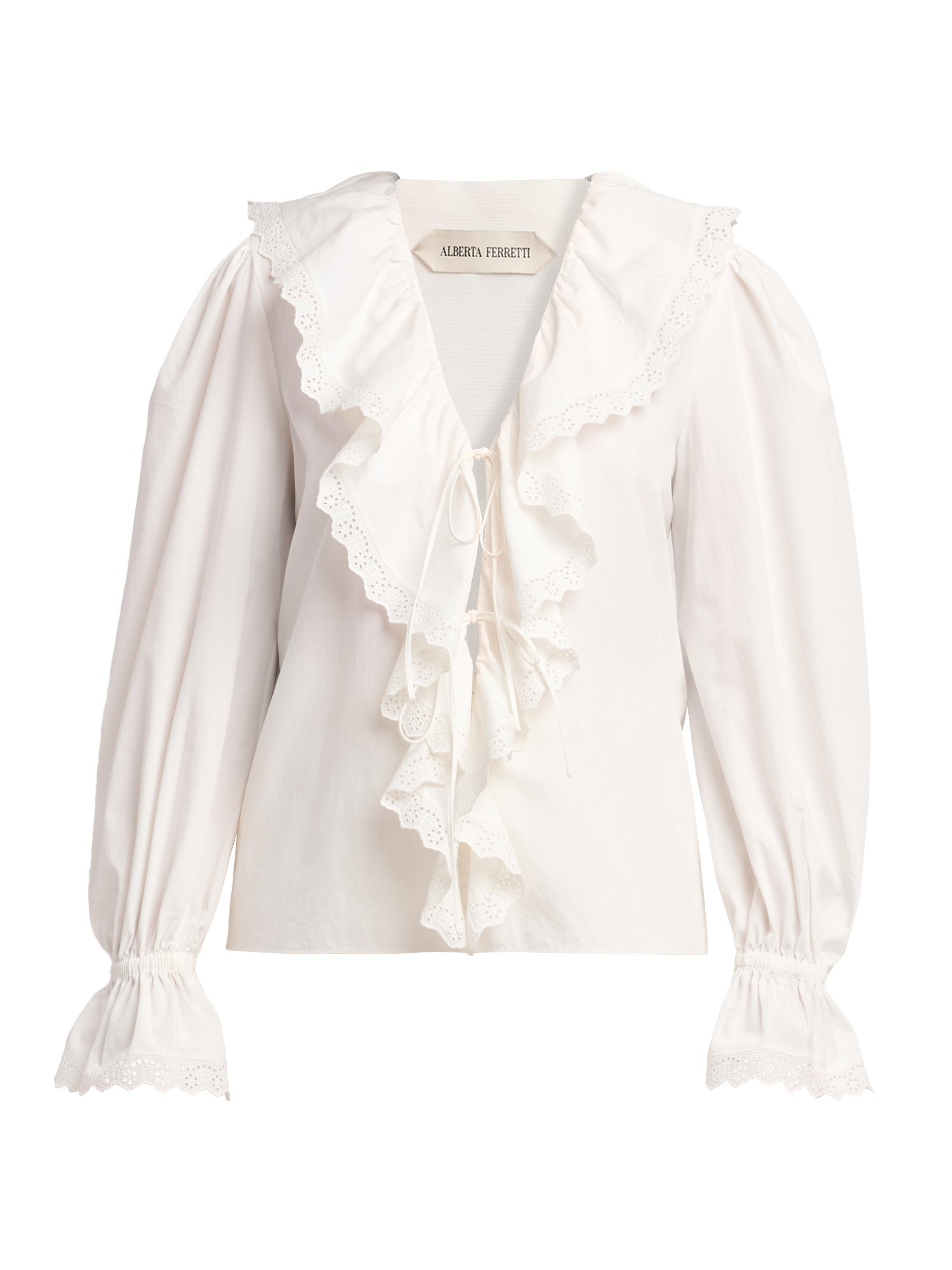 Alberta Ferretti Women's Ruffled Cotton Blouse - White