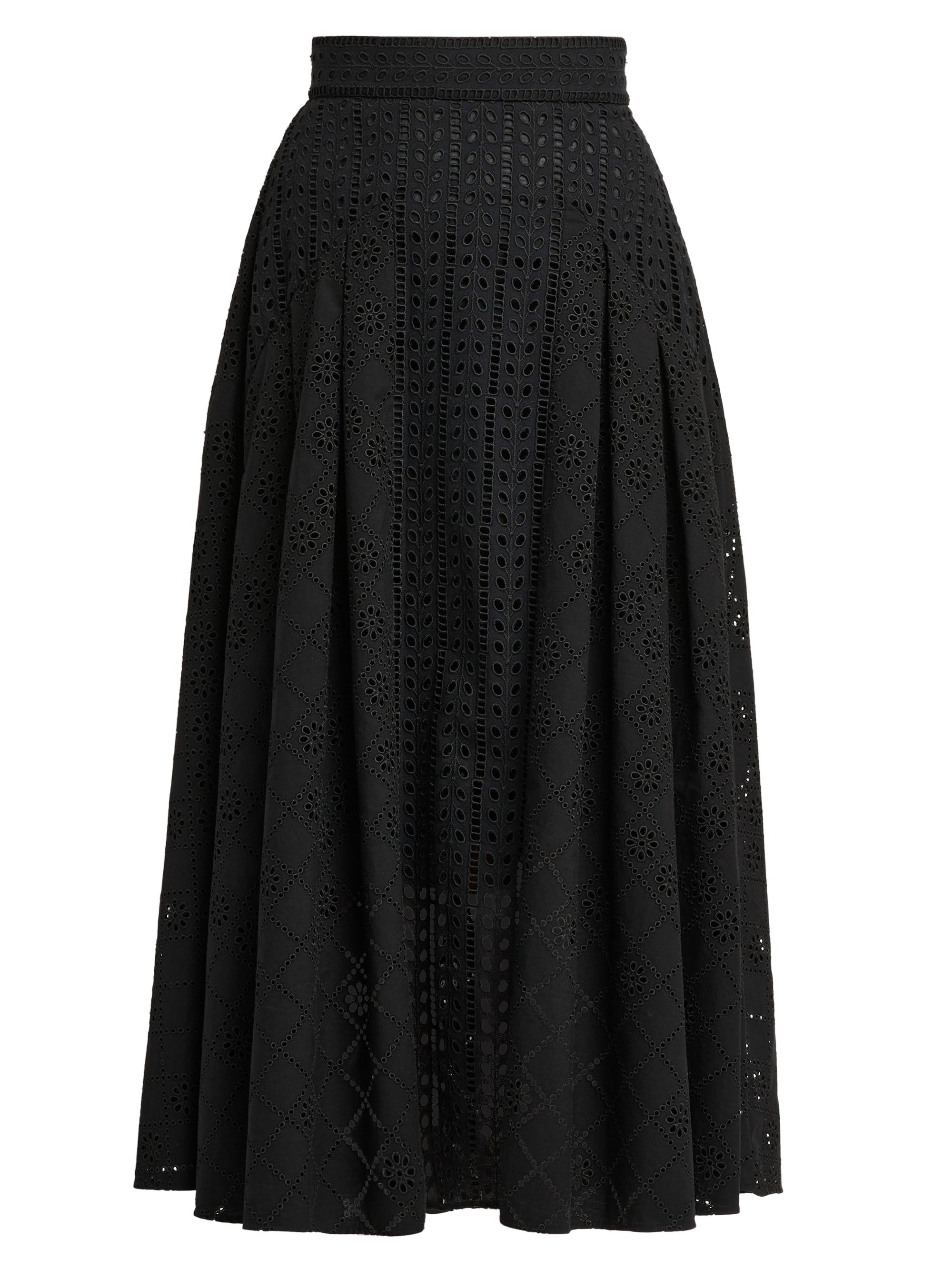 Alberta Ferretti Women's Eyelet Cotton-Blend Midi-Skirt - Black