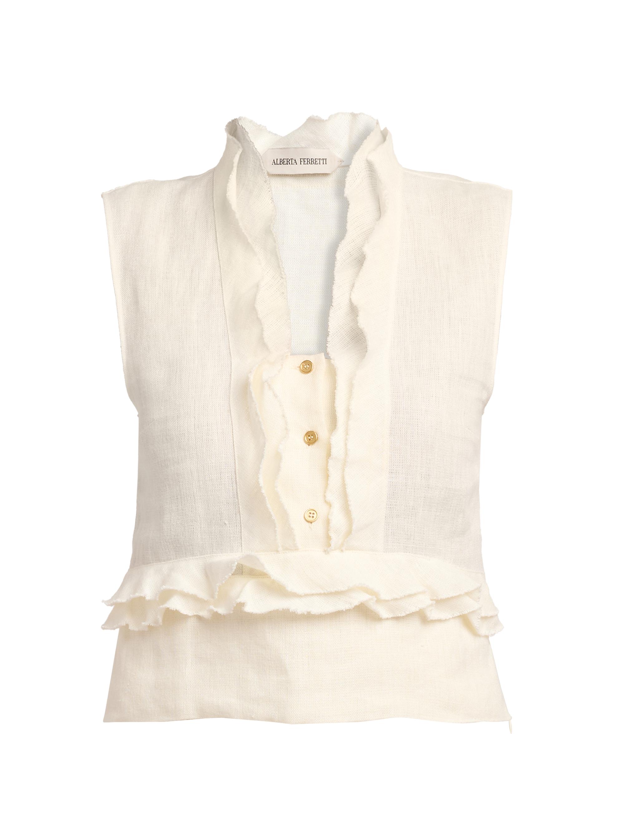 Alberta Ferretti Women's Ruffled Linen Sleeveless Blouse -