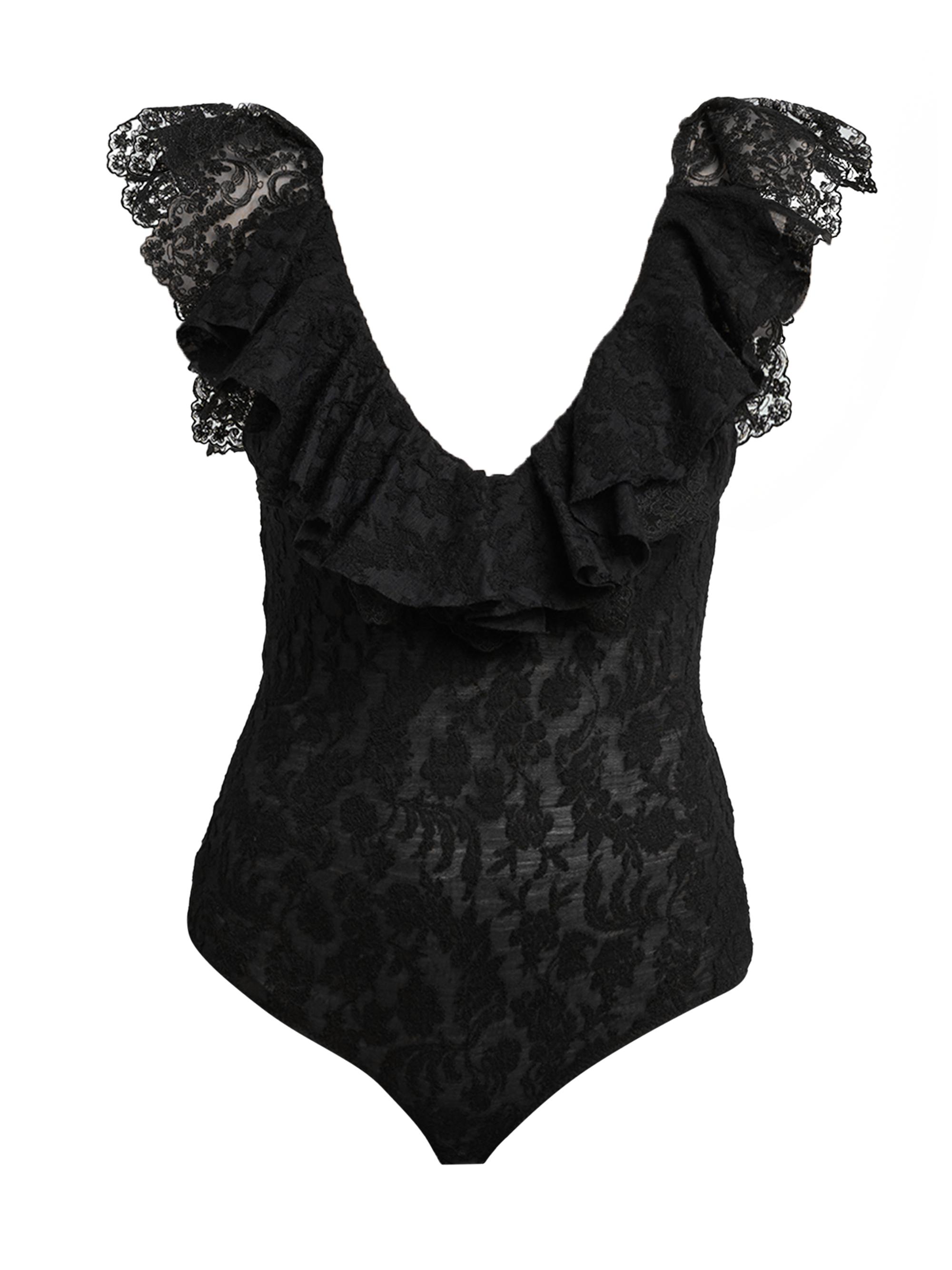 Alberta Ferretti Women's Lace Ruffled Bodysuit - Black
