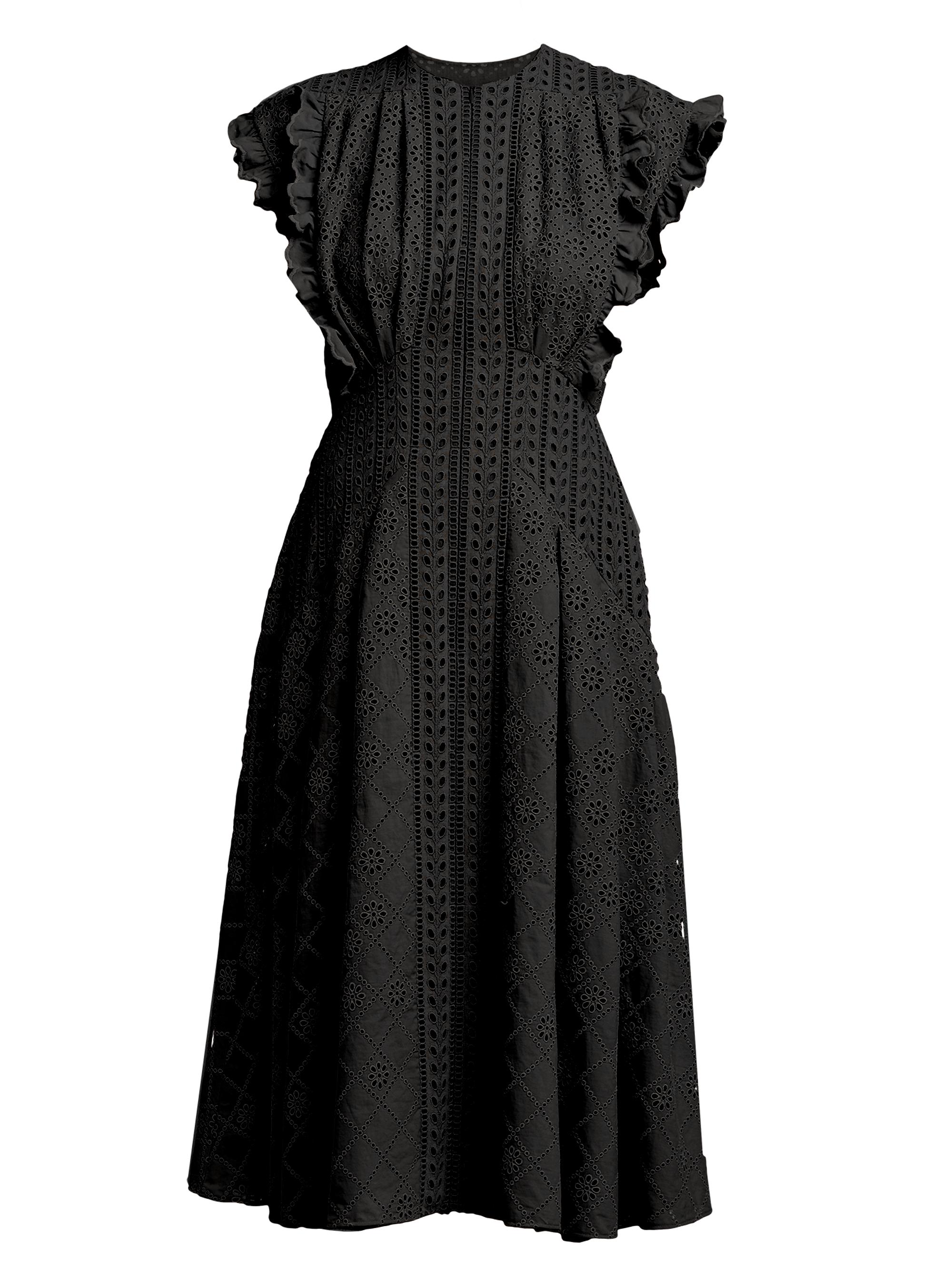 Alberta Ferretti Women's Broderie Anglaise Fit & Flare Midi-Dress - Black