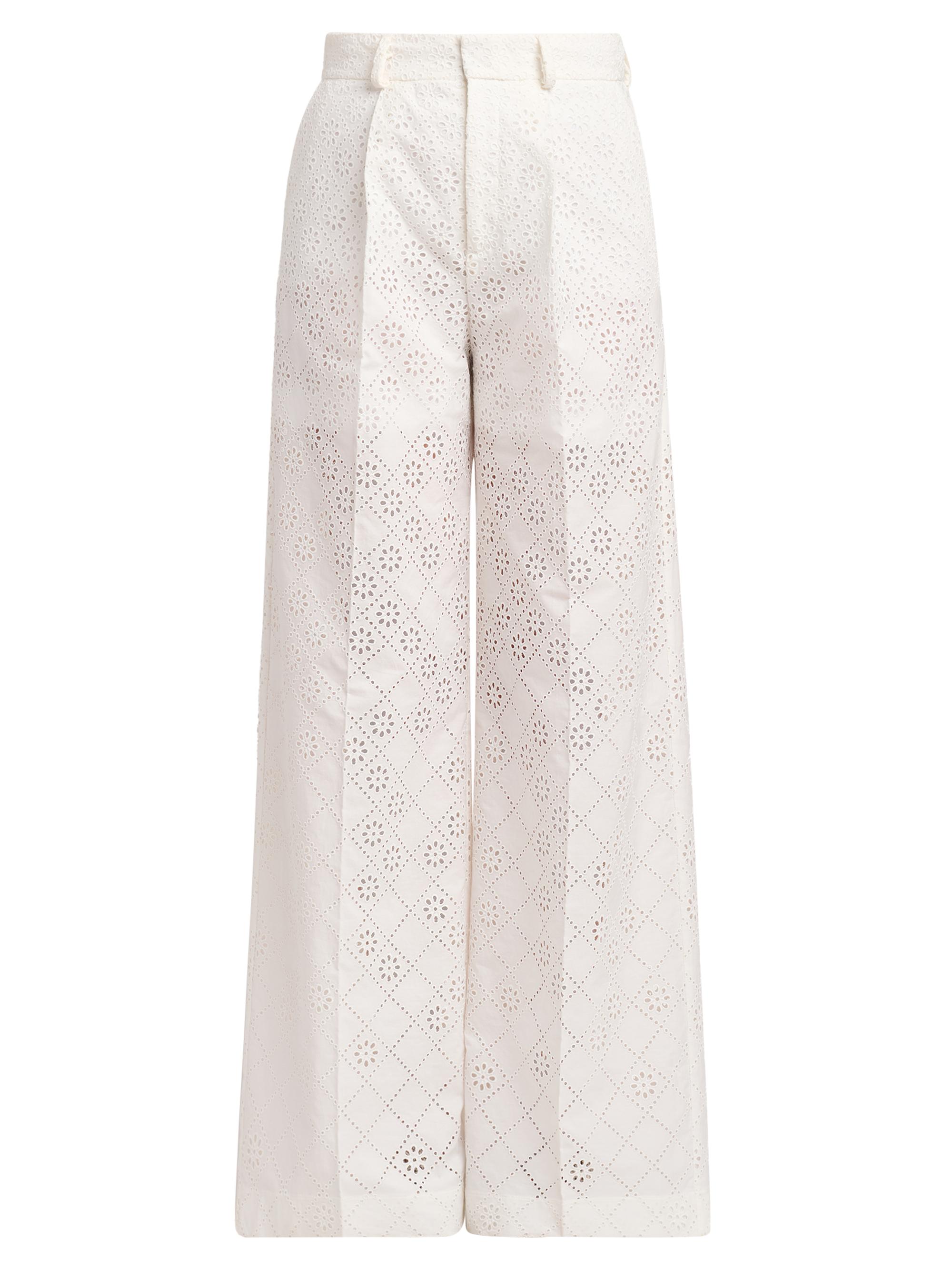 Alberta Ferretti Women's Broderie Anglaise High-Rise Straight-Leg Pants - White