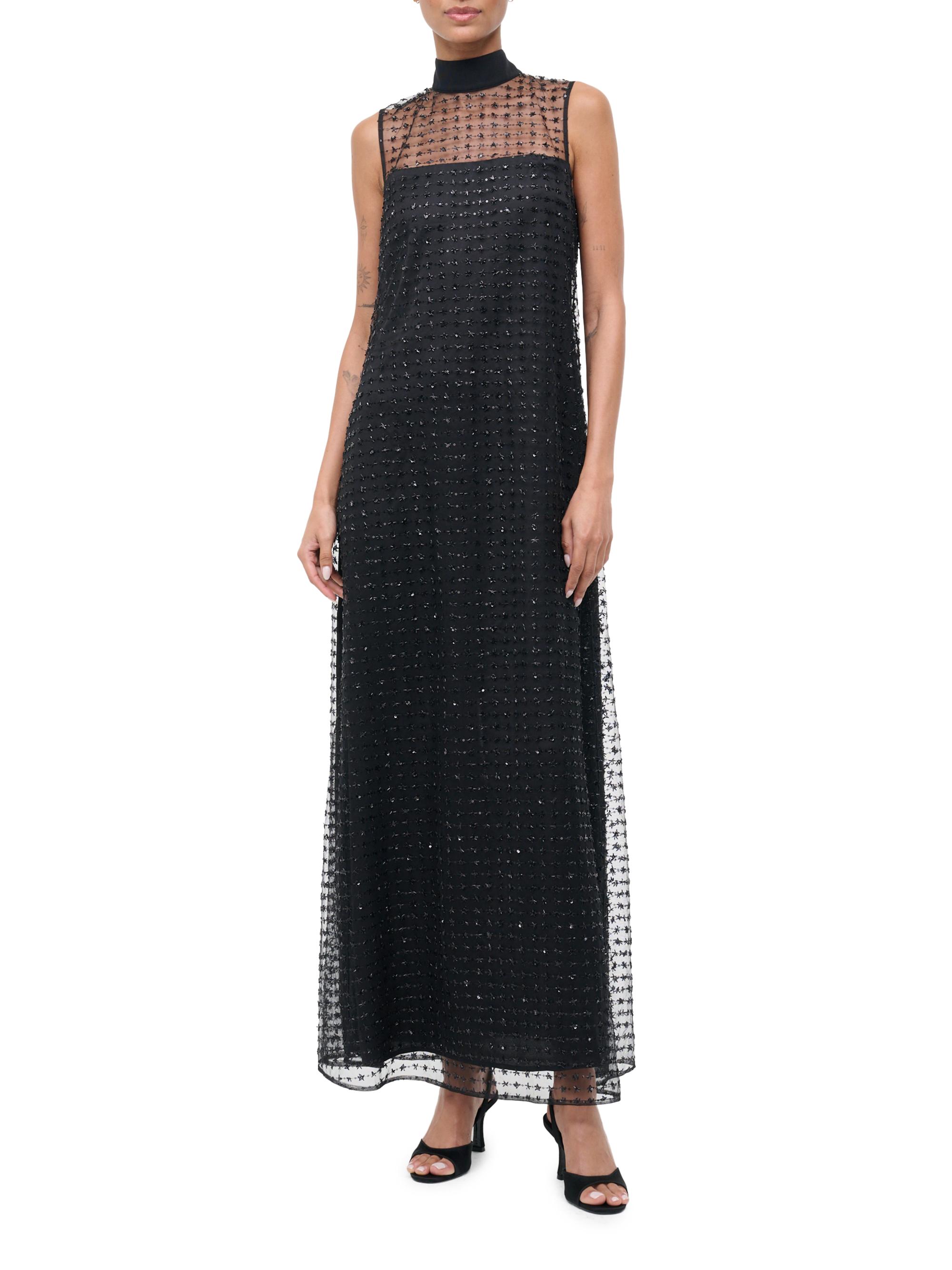 Staud Albee Embellished Mesh Maxi Dress - Stardust Onyx - Small
