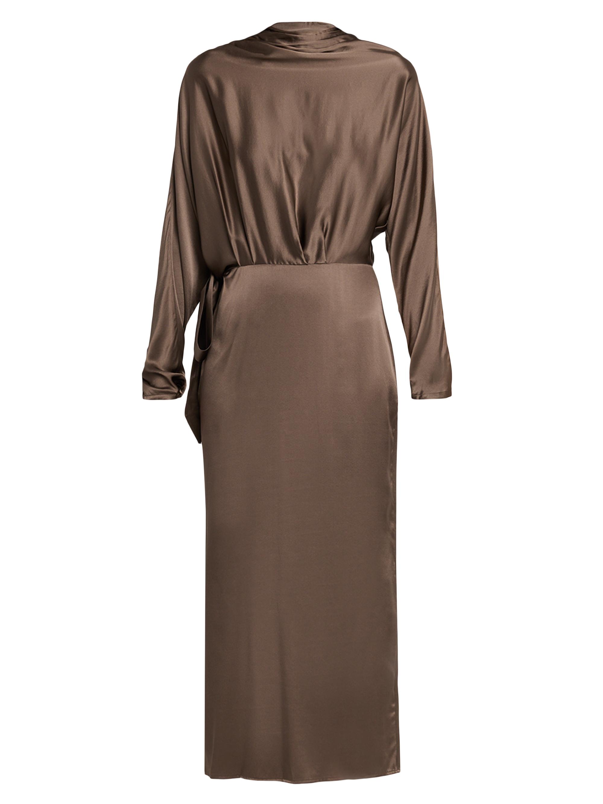 knee length dresses for ladies Long Sleeve Faux Wrap Midi Shirt Dress by Badgley Mischka