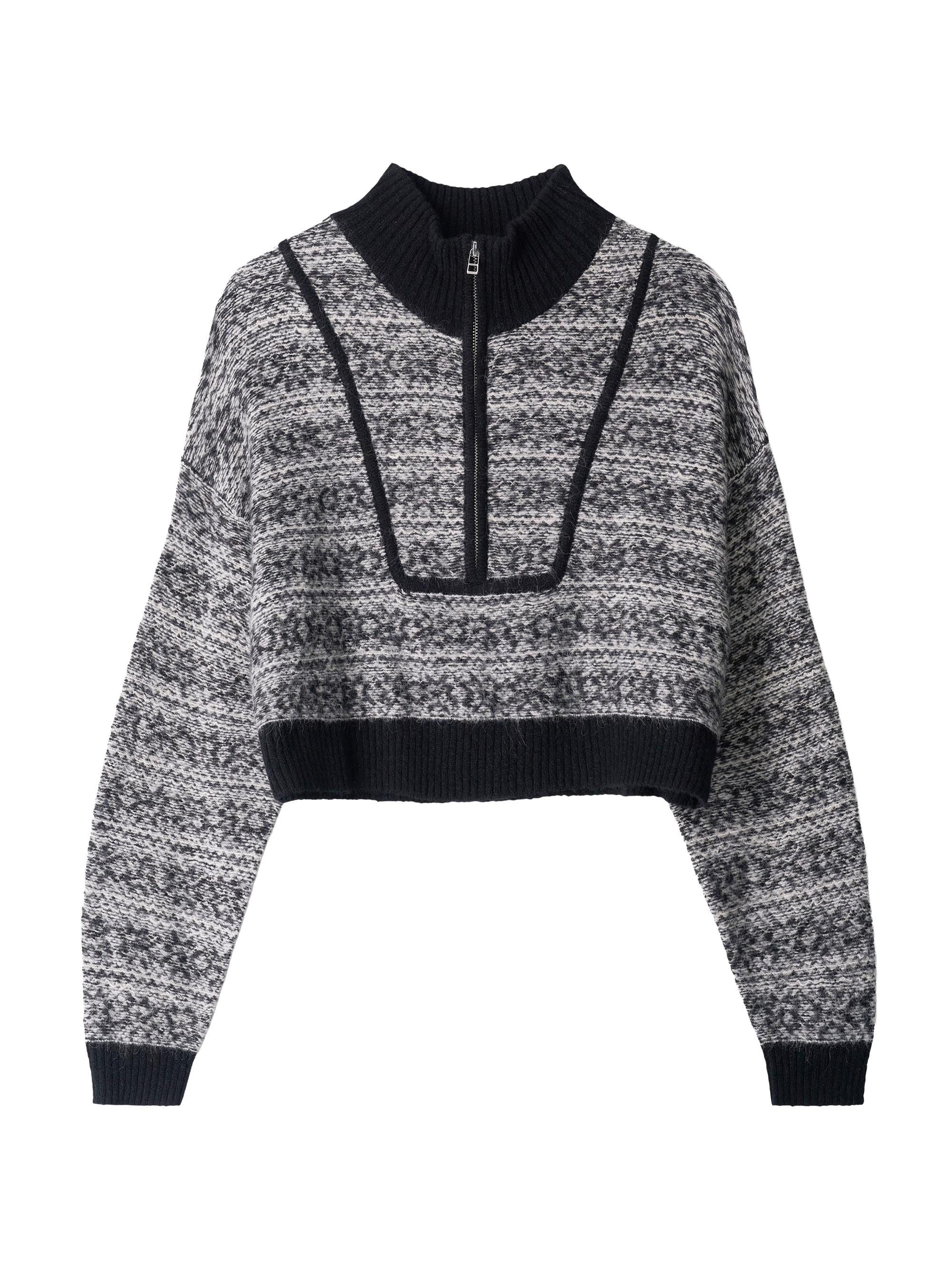 Staud Women's Hampton Patterned Half-Zip Crop Sweater - Telluride