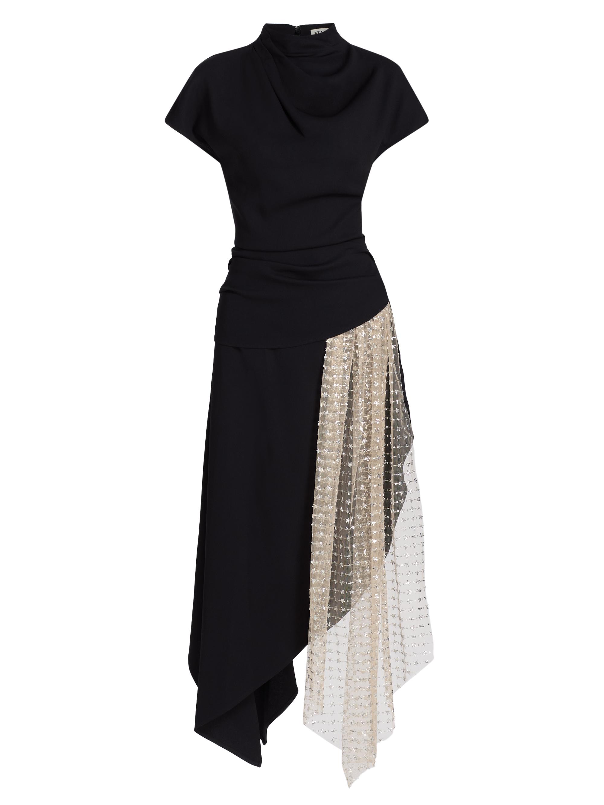 Staud Women's Effie Sheer Panel Midi-Dress - Black Stardust