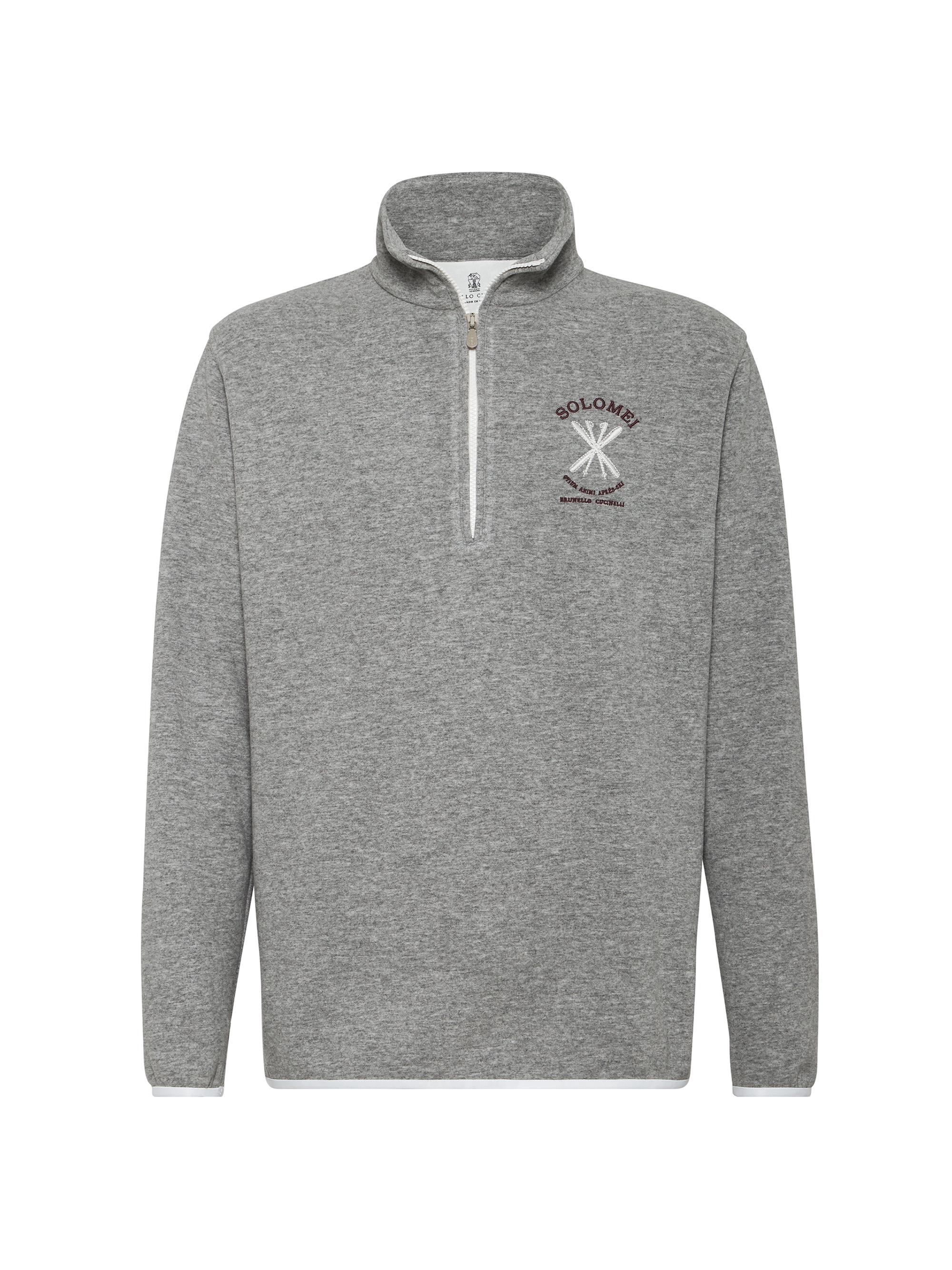 Brunello Cucinelli Men's Techno Cashmere and Cotton Sweatshirt with Half Zip - Grey