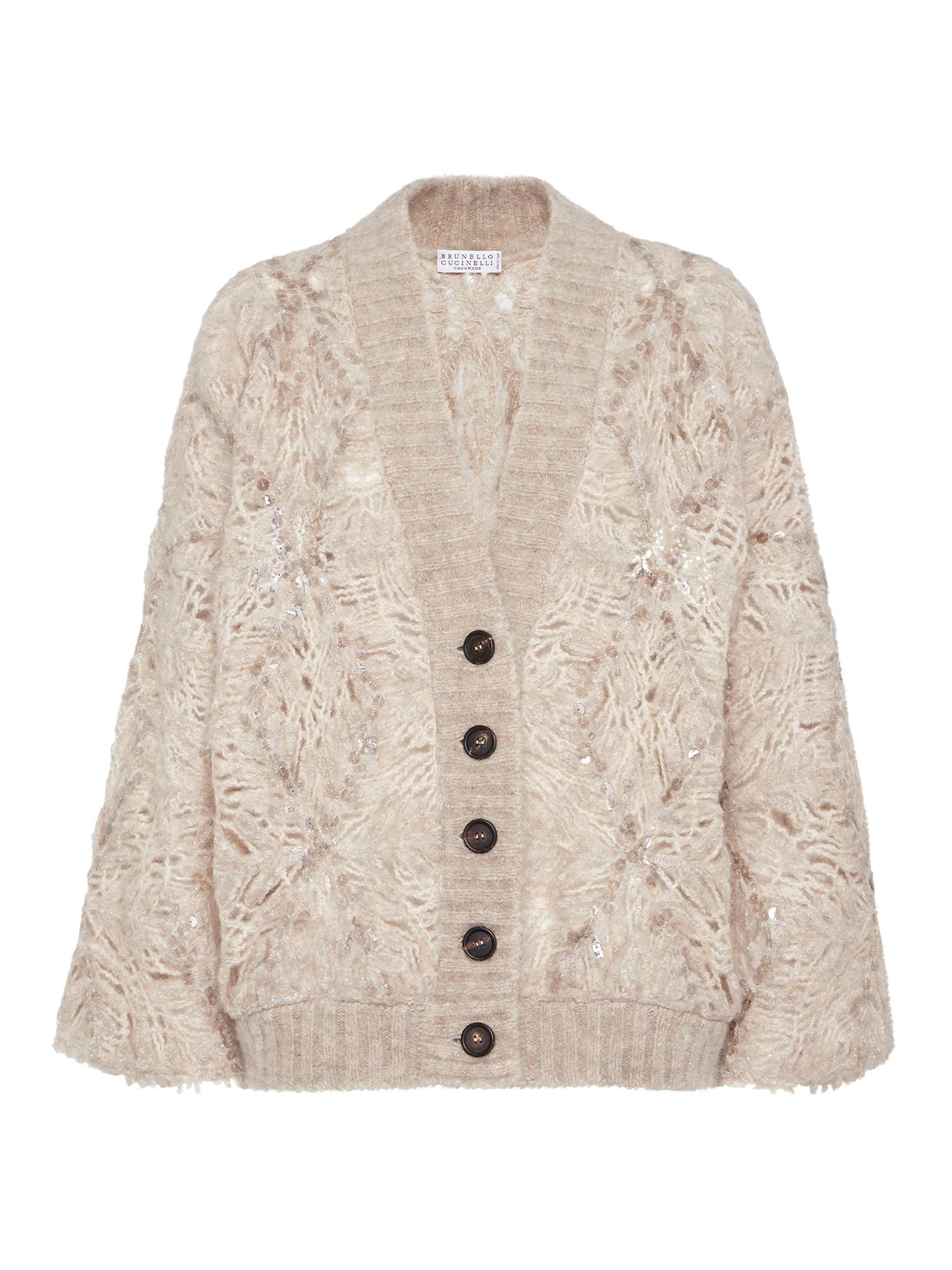 Brunello Cucinelli Dazzling Chiné Cable Knit Cardigan in Soft Wool