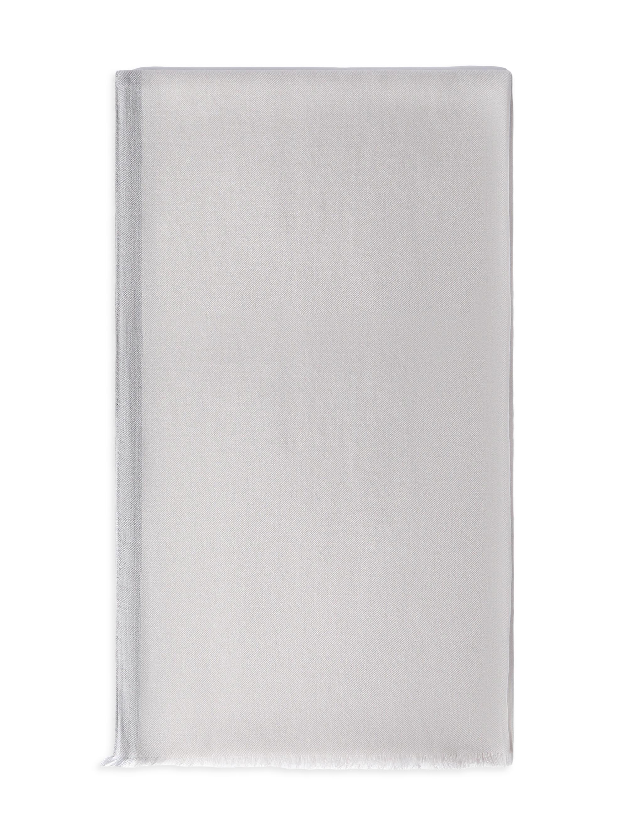 Brunello Cucinelli Men's Cashmere and Silk Scarf with Stripe - Light Grey