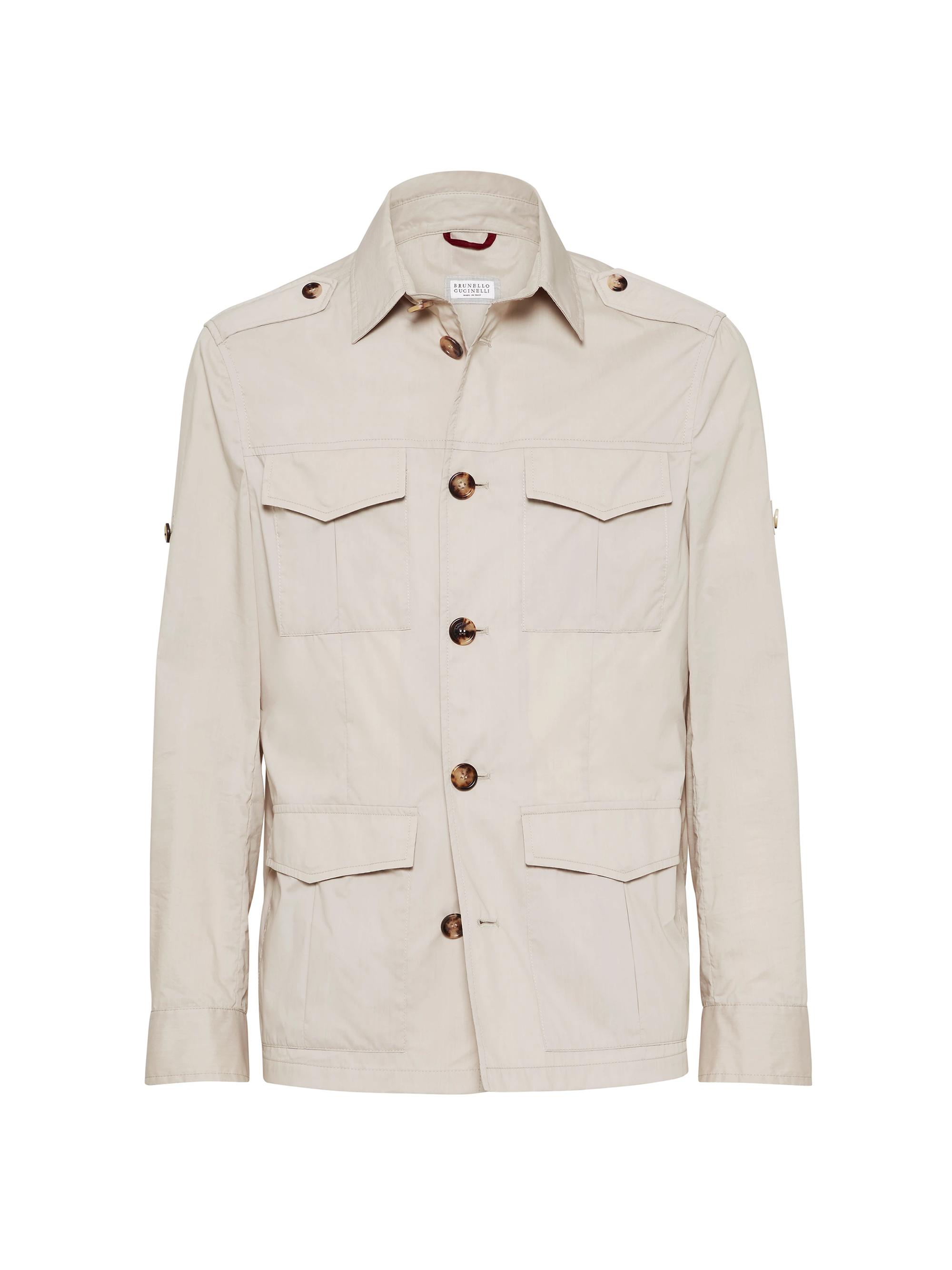Brunello Cucinelli Men's Lightweight Techno Cotton Poplin Unlined Safari Jacket - Cool Beige