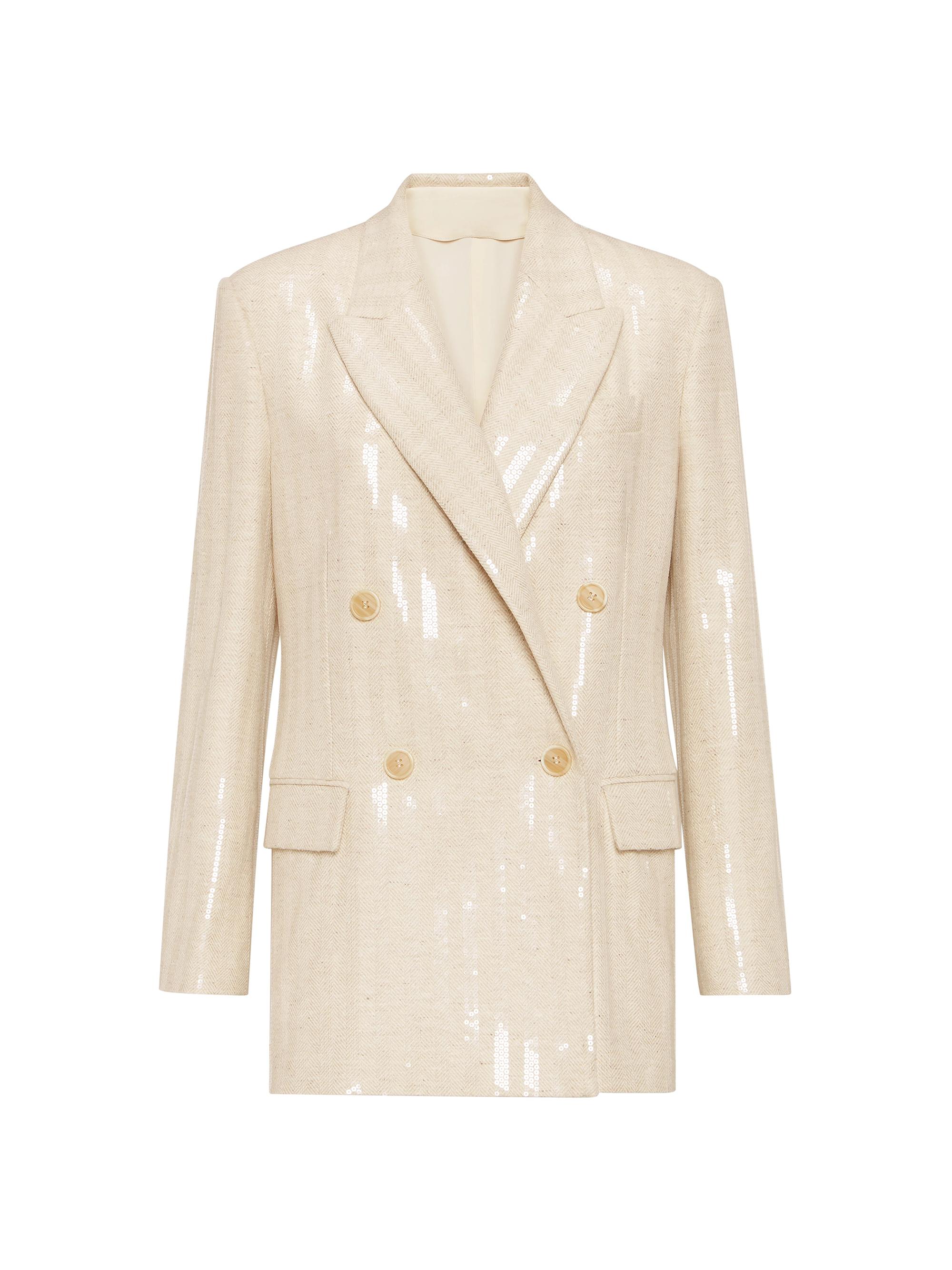 Brunello Cucinelli Women's Wool and Cashmere Dazzling Chevron Blazer - Buff