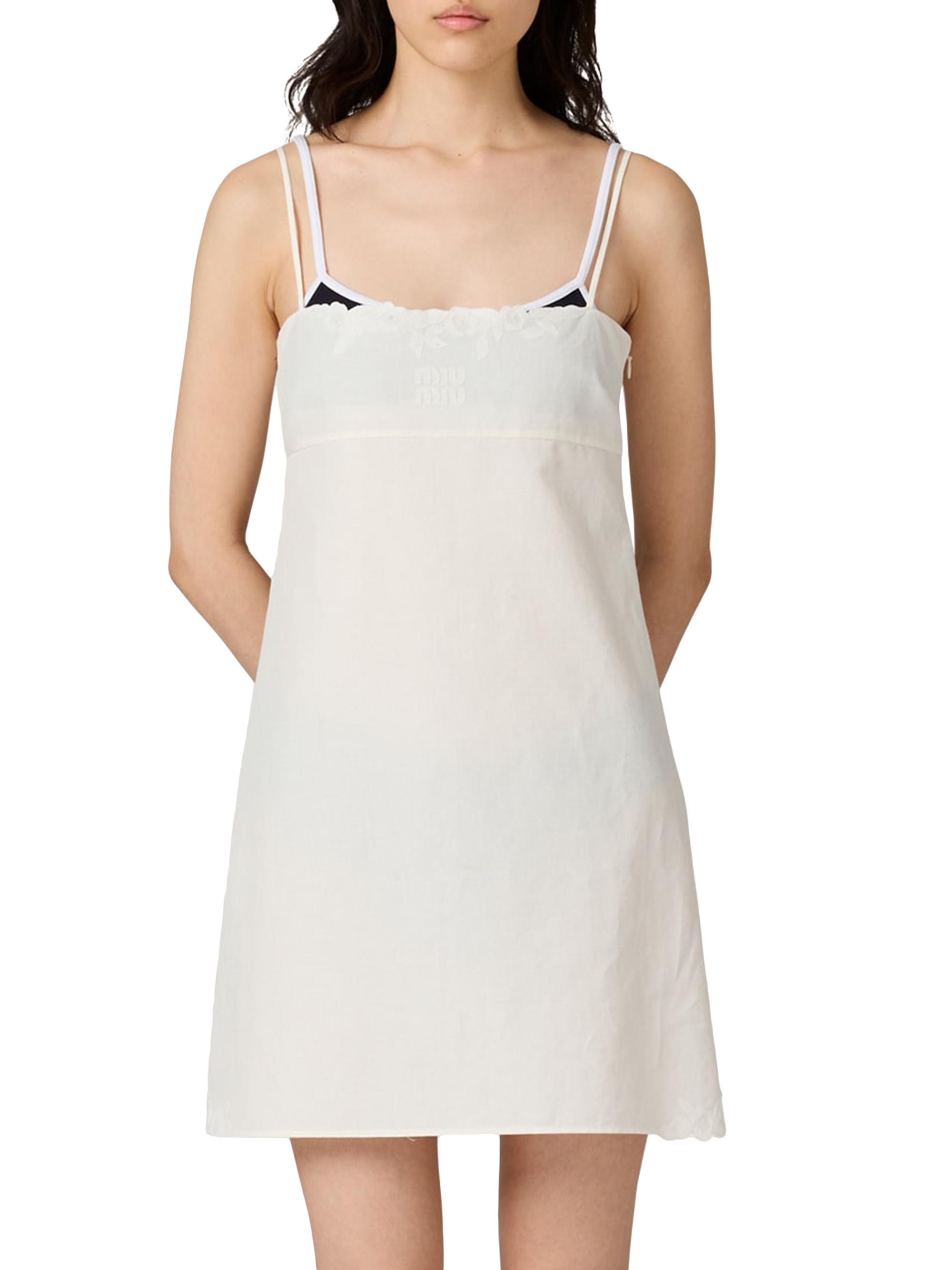 Miu Miu Embroidered Slubbed Canvas Mini-Dress | Saks Fifth Avenue