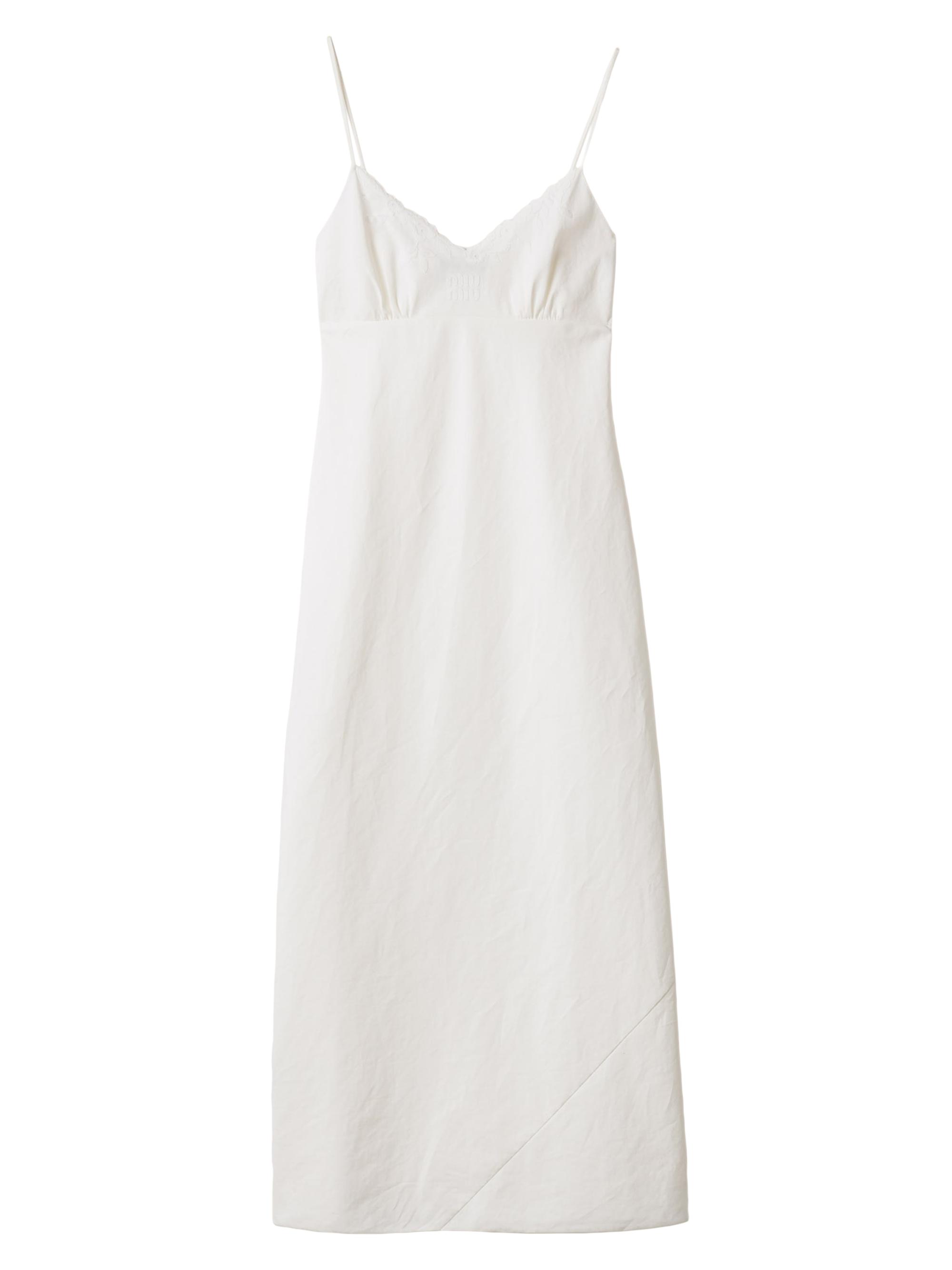 Miu Miu Women's Embroidered Slubbed Canvas Maxi-Dress - Beige Khaki