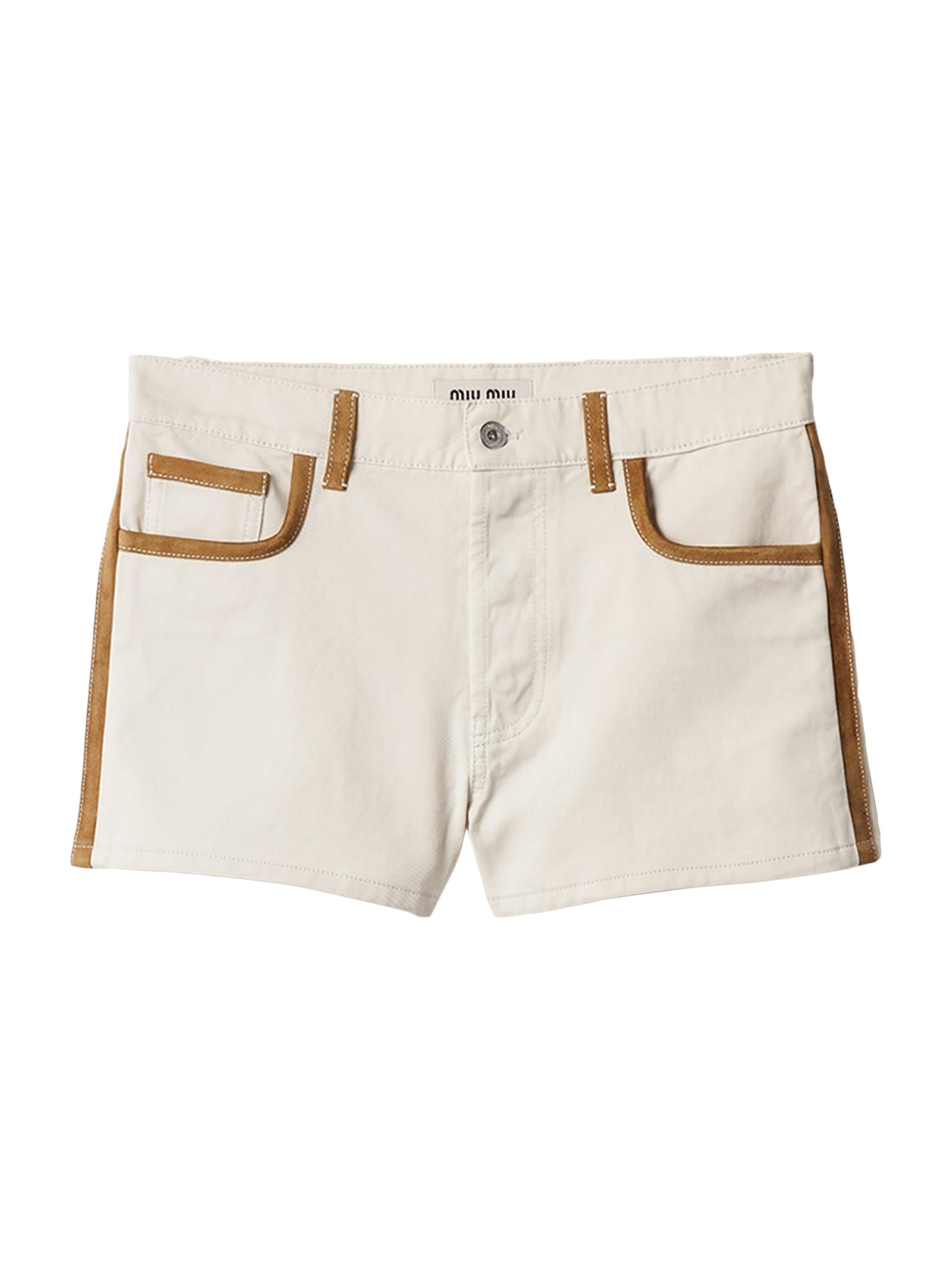 Miu Miu Women's Denim and Leather Shorts - White