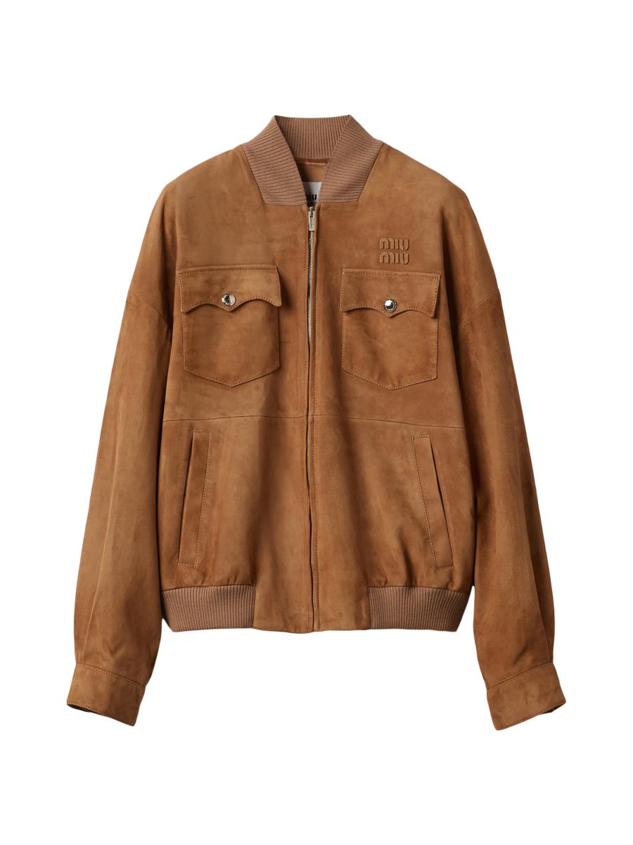 miu miu ノーカラージャケット ブラウン　美品　並行輸入 Miu Miu Suede Nappa Leather Jacket | Saks Fifth Avenue