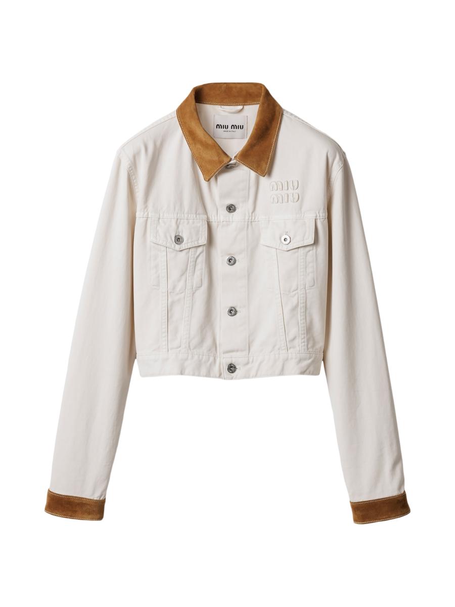Miu Miu Women's Denim And Leather Blouson Jacket In White