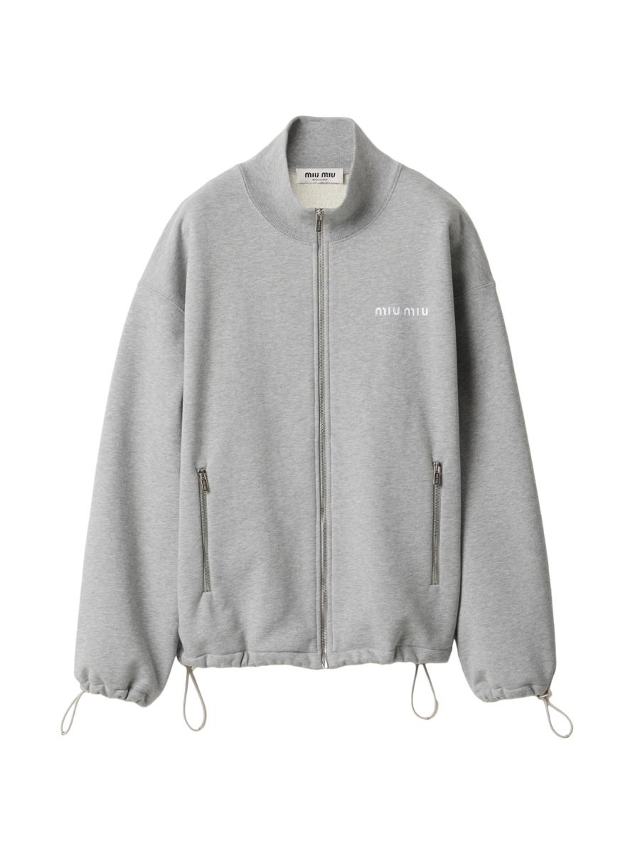 Miu Miu Women's Cotton Fleece Zipper Sweatshirt In Gray