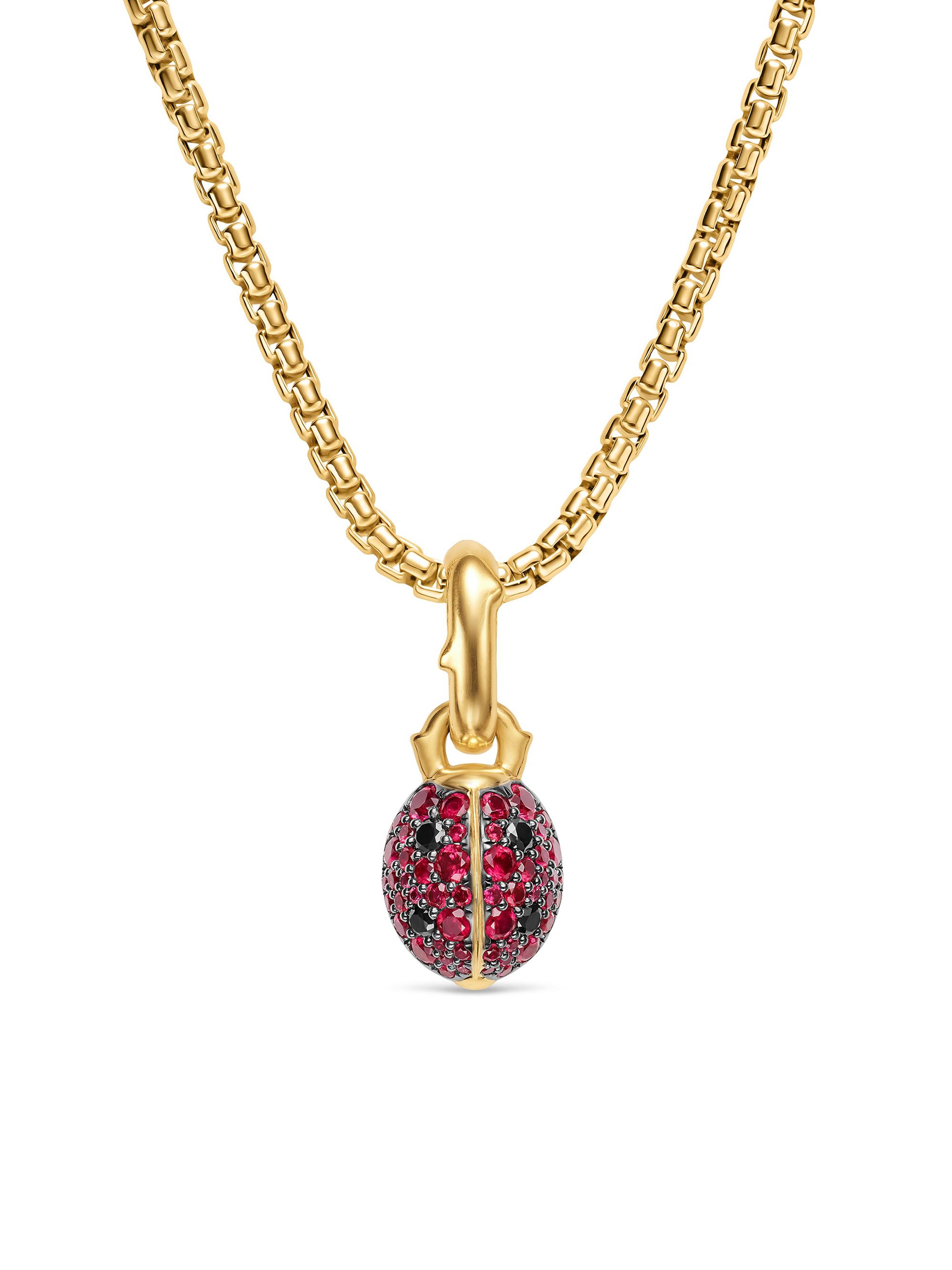 David Yurman Women's Ladybug Amulet in 18K Yellow Gold with Rubies and Black Diamonds, 12.7MM - Ruby