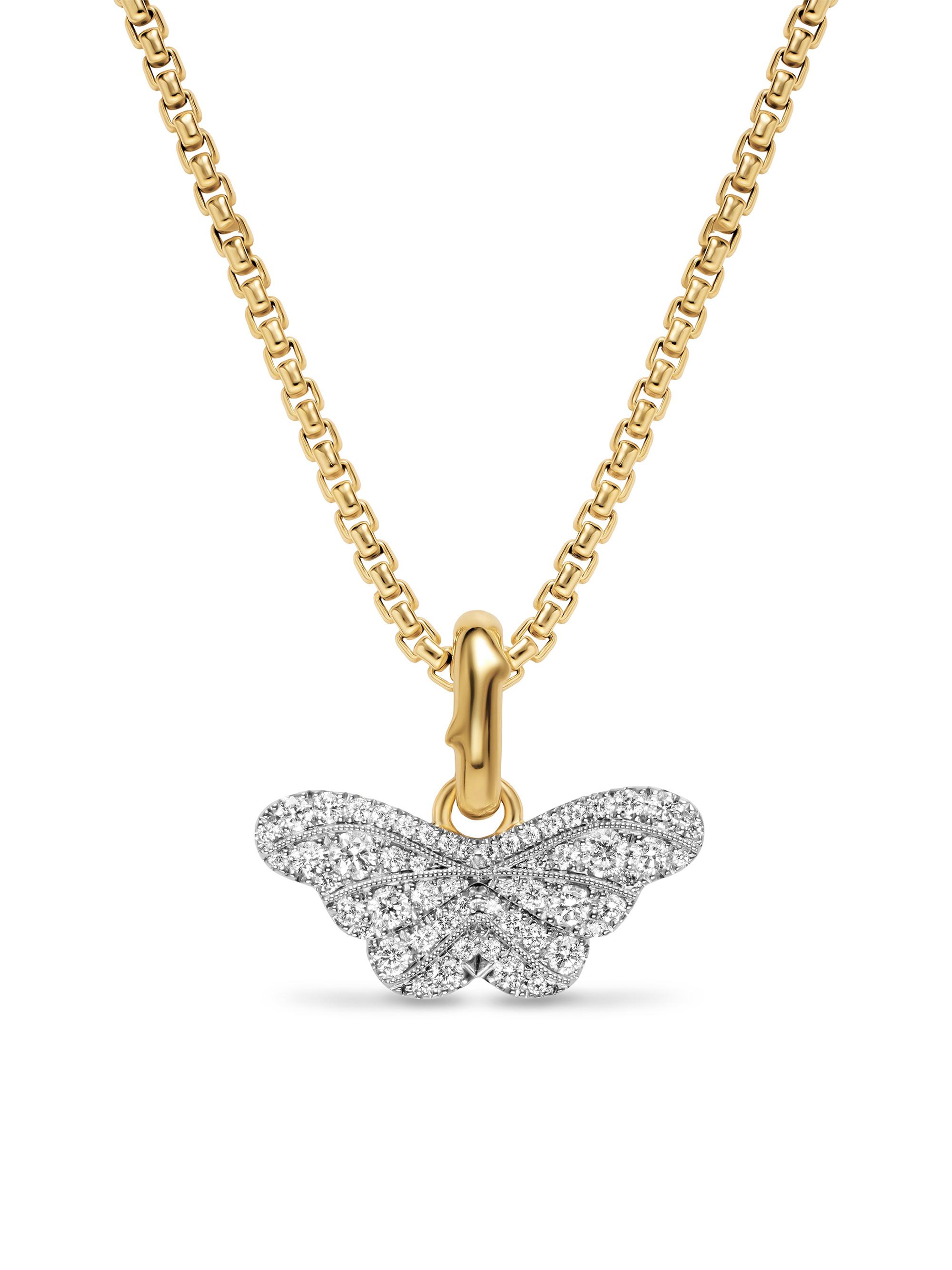 David Yurman Women's Butterfly Amulet in 18K White and Yellow Gold with Diamonds, 9.1MM - Diamond