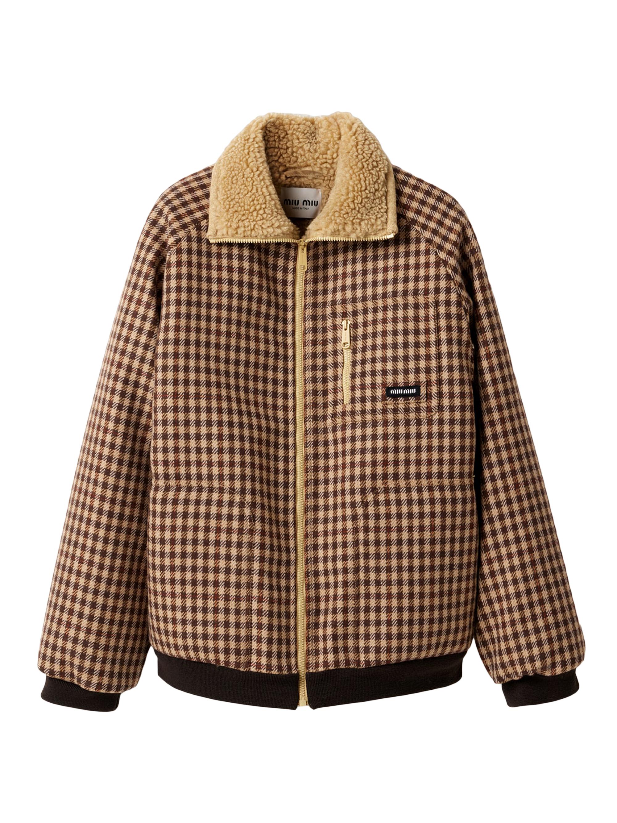 Miu Miu Women's Fleece-Lined Checked Blouson Jacket - Brown