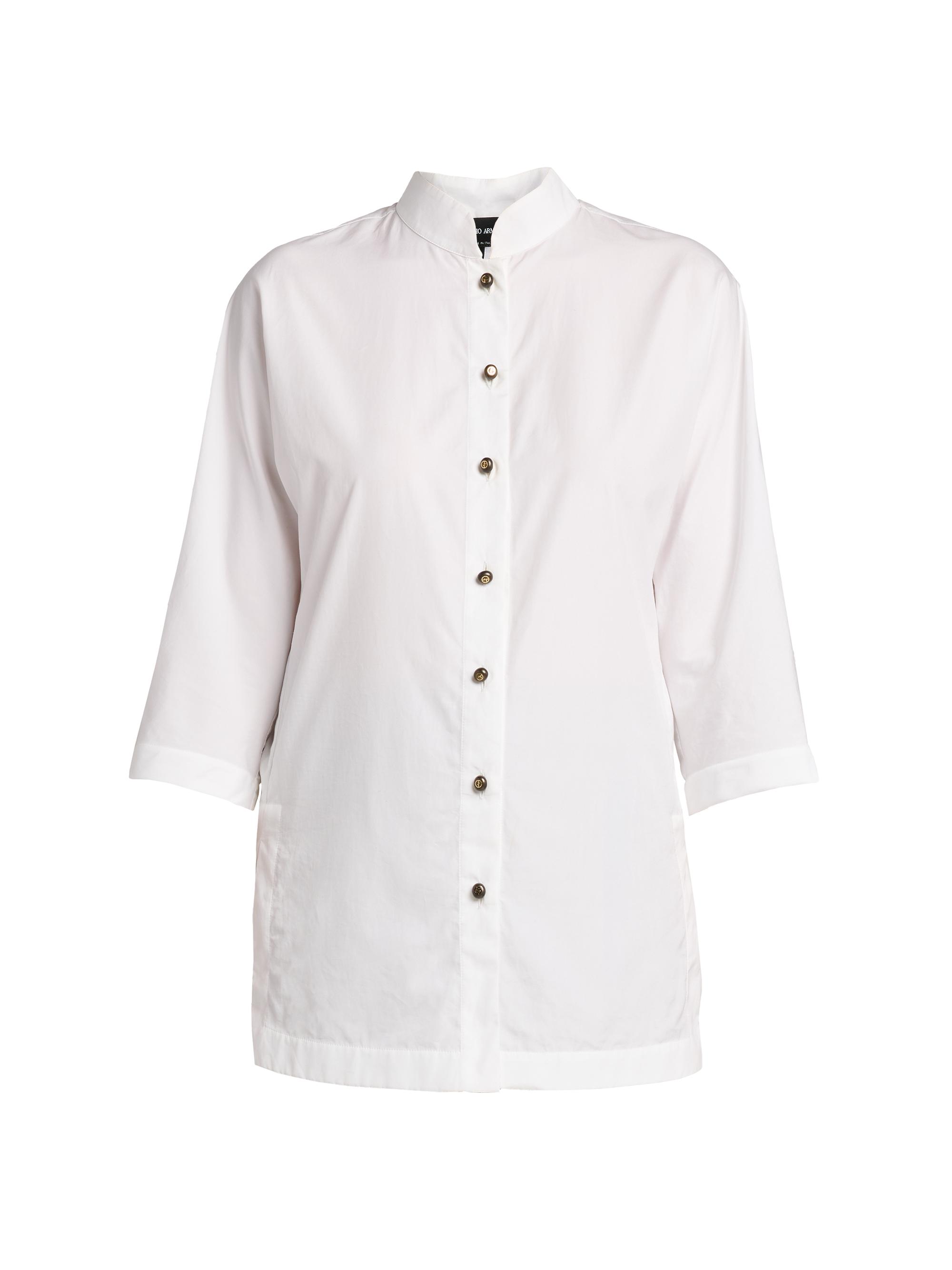 Giorgio Armani Women's Longline Cotton Poplin Button-Front Blouse - Solid White