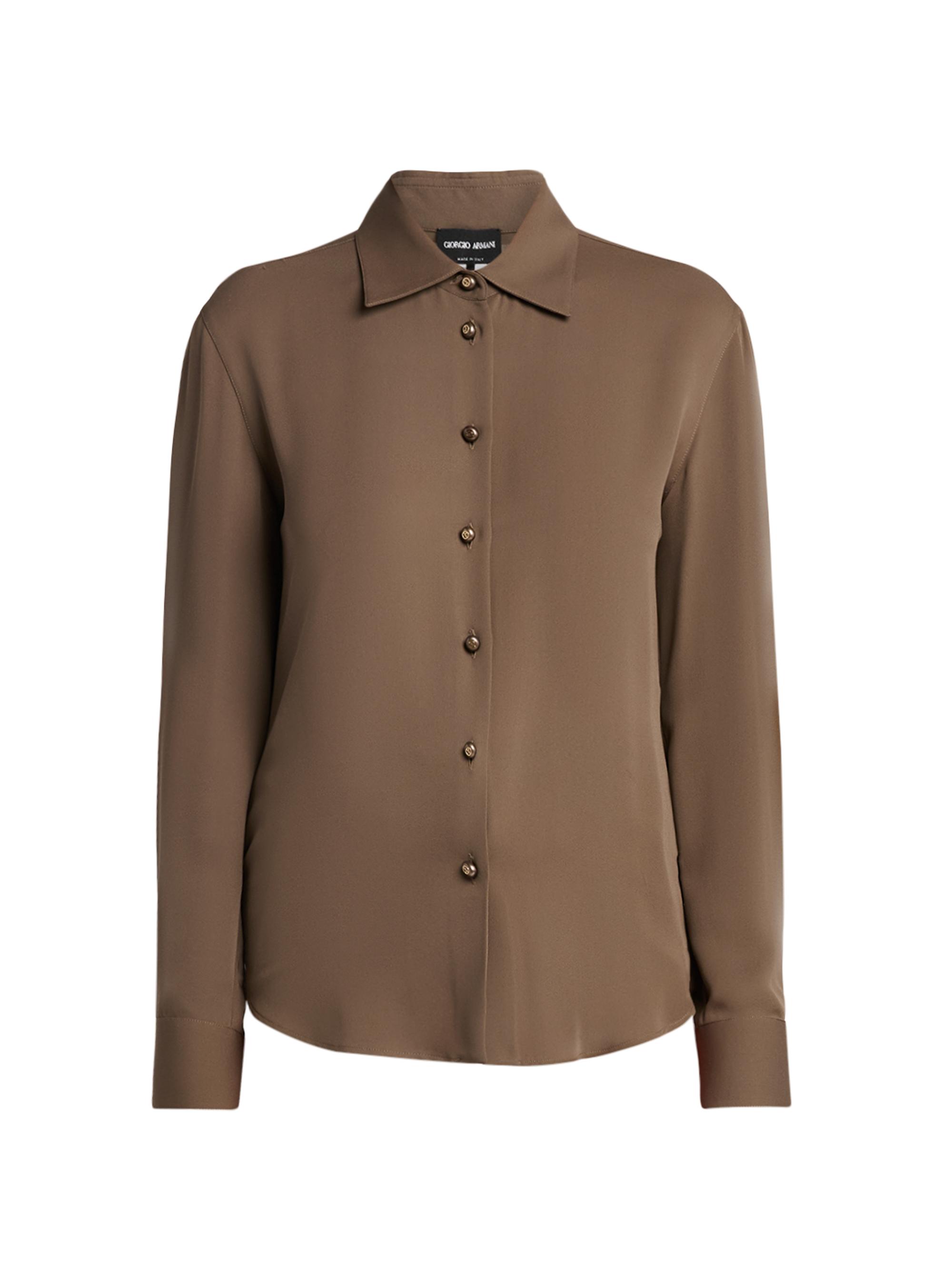 Giorgio Armani Women's Silk Button-Front Blouse - Solid Light Pastel Brown