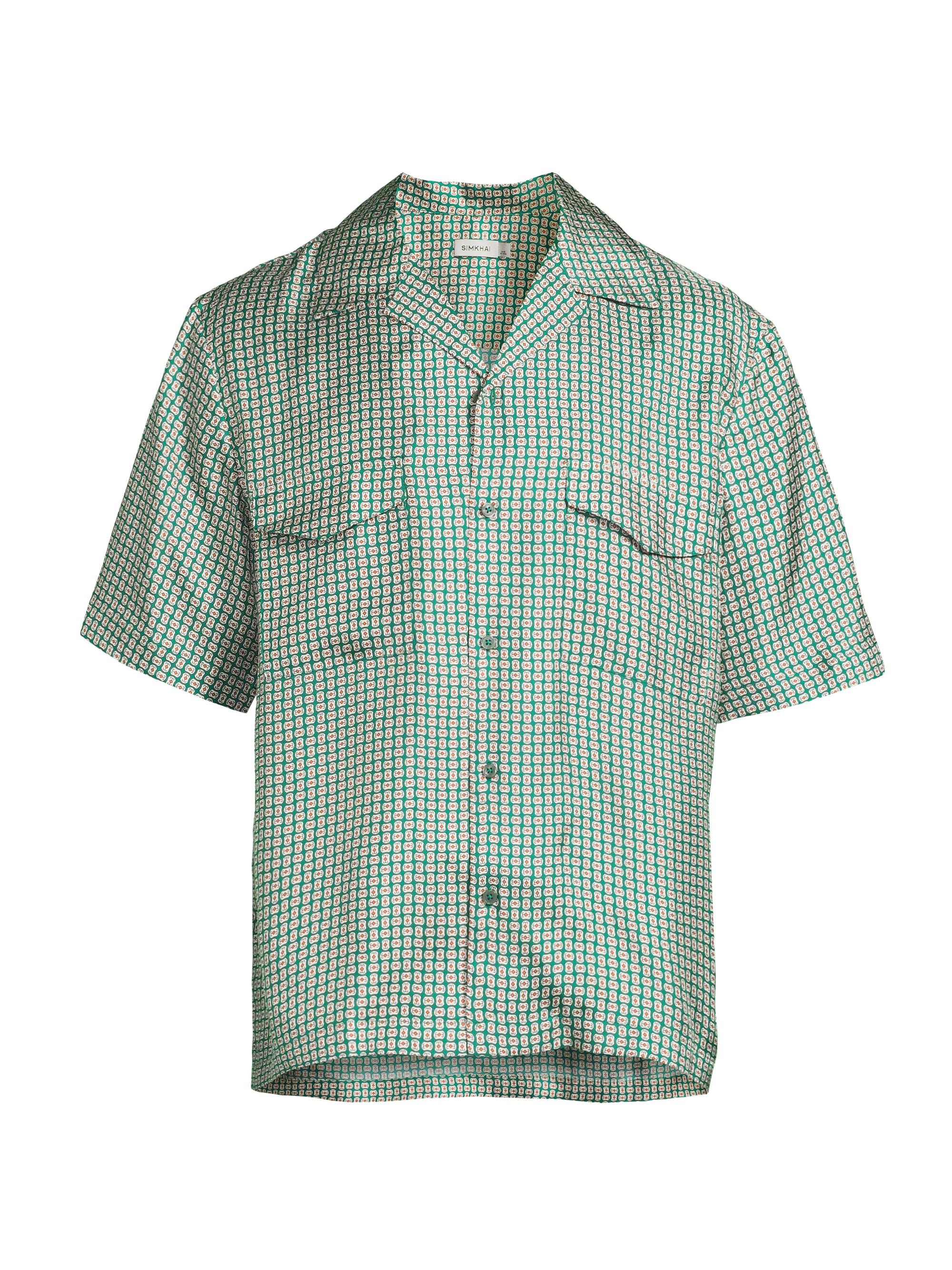 SIMKHAI Men's Clarke Printed Silk Shirt - Kelly Green Foulard Print