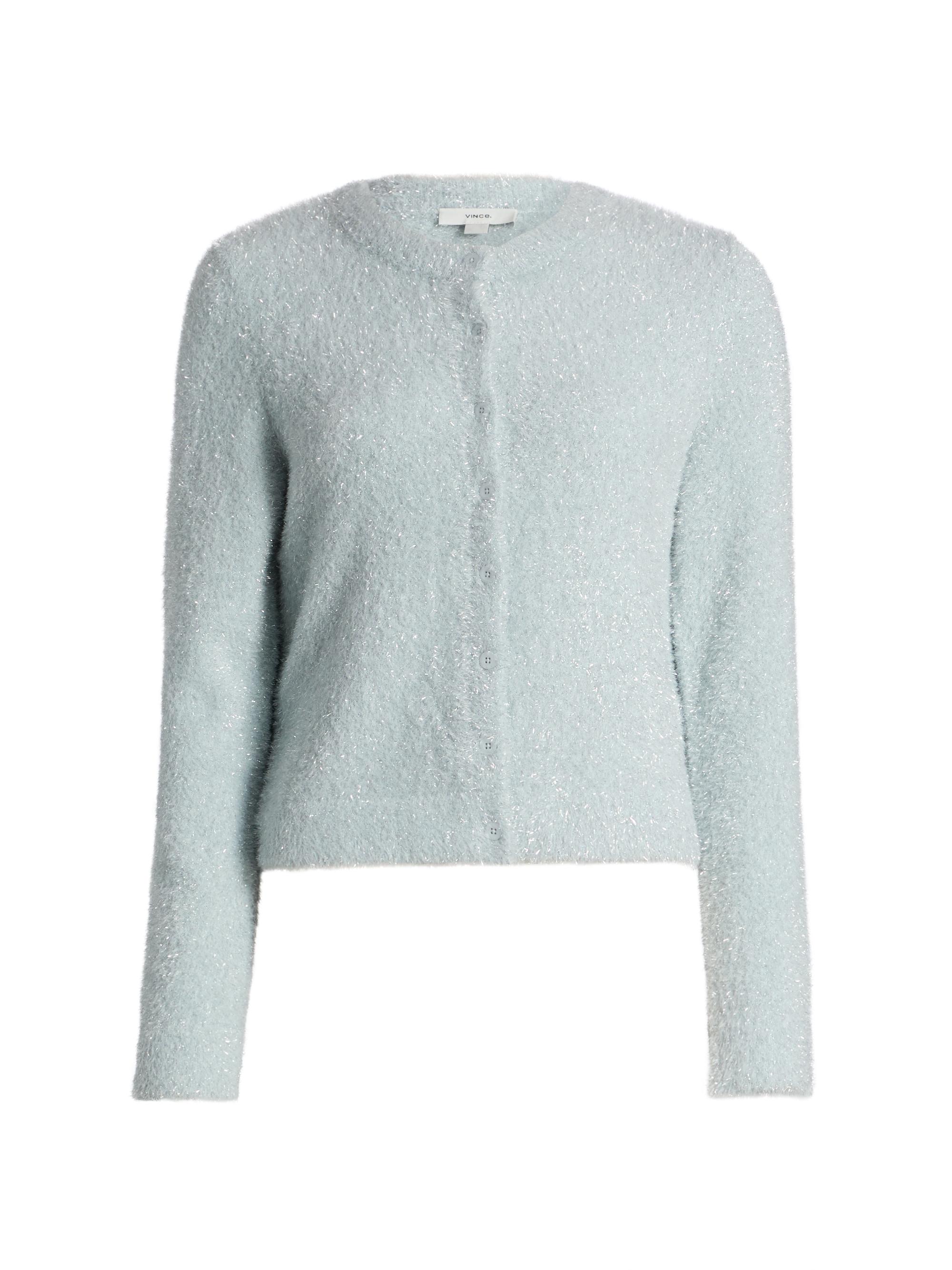 Vince Women's Metallic Eyelash Knit Crewneck Cardigan - Glacier