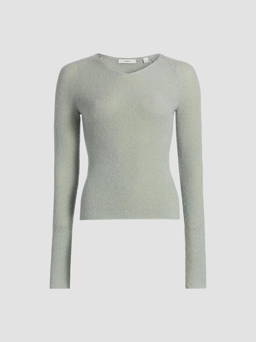 H*M様 Vince. シルバー系 長袖ニット Vince Metallic Rib-Knit V-Neck Sweater | Saks Fifth Avenue