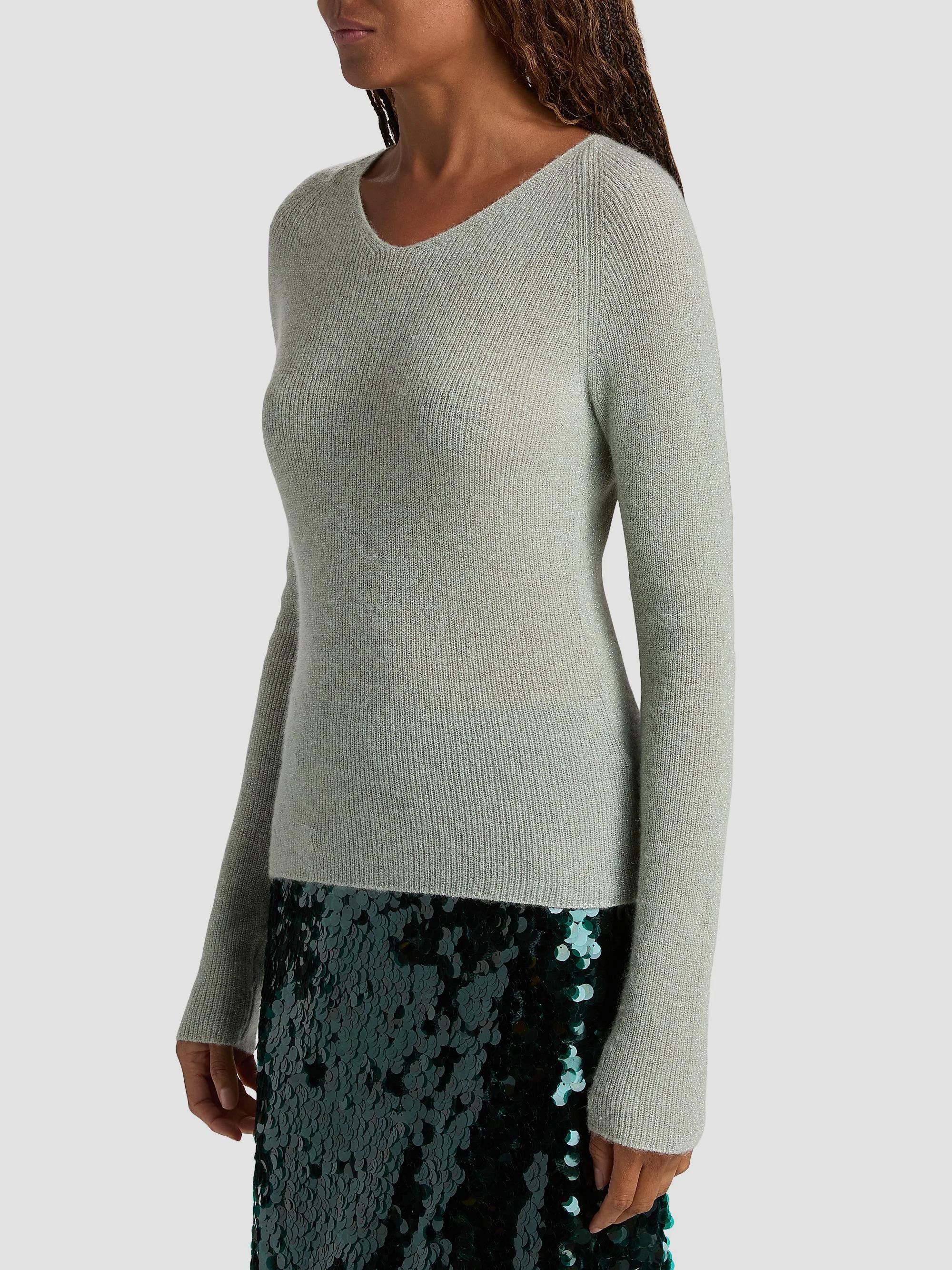 Vince Metallic Rib-Knit V-Neck Sweater | Saks Fifth Avenue