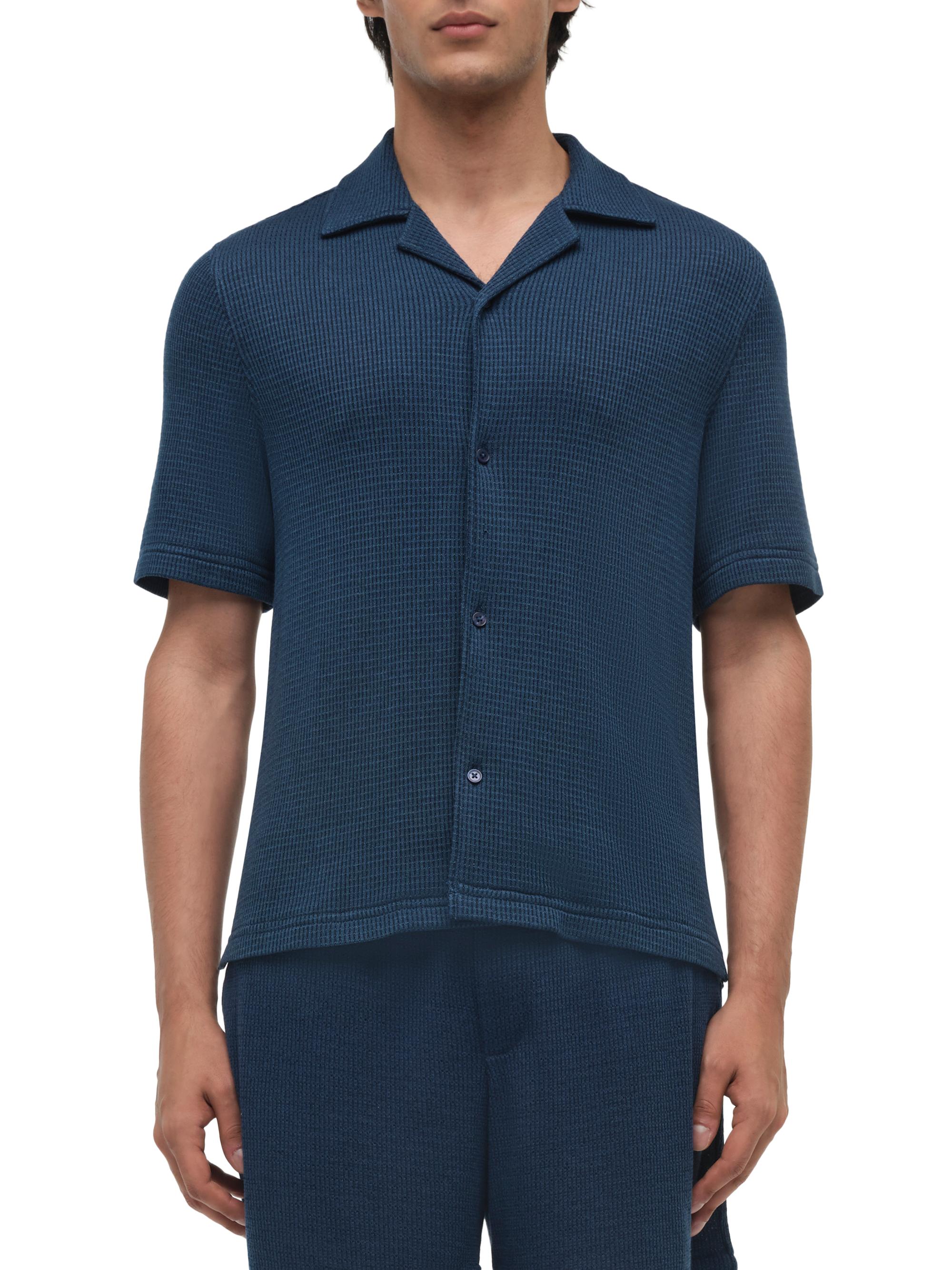 SIMKHAI Men's Troy Waffle-Knit Button-Front Shirt - Midnight