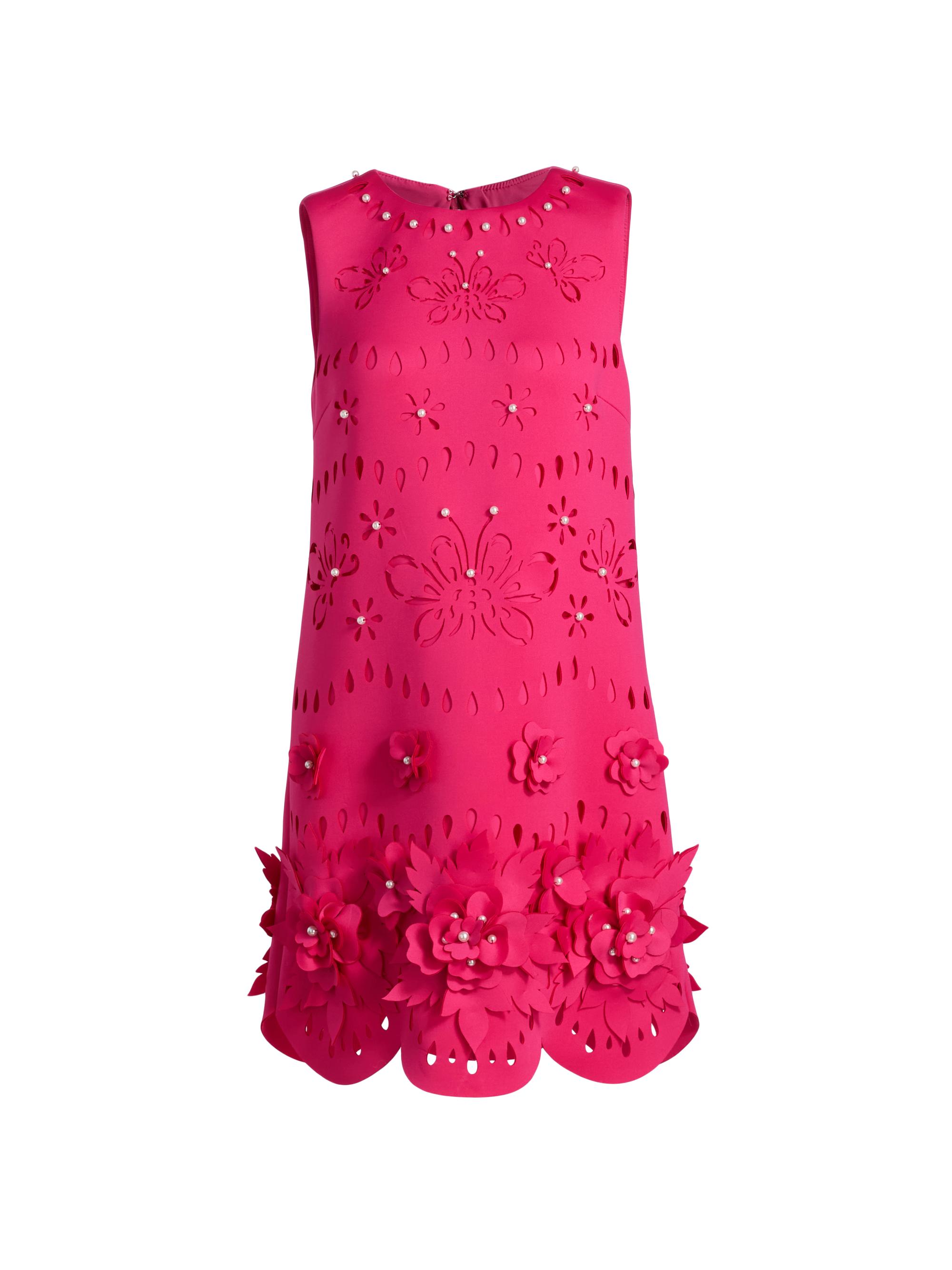 Imitation Pearl-Embellished Floral Cut-Out Cocktail Dress