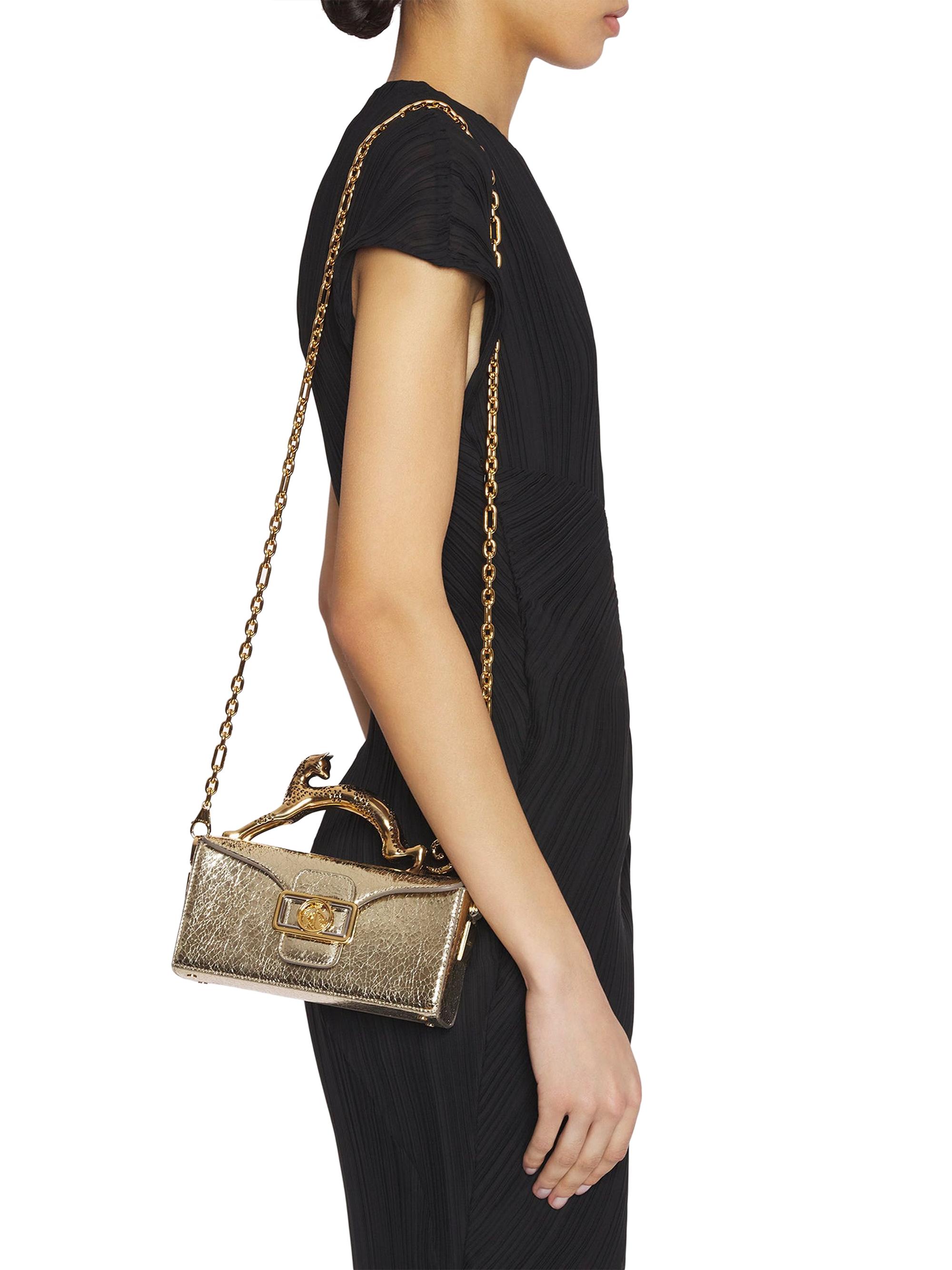 Lanvin Women's Nano Pencil Cat Top Handle Bag in Crackled Metallic Leather - Gold