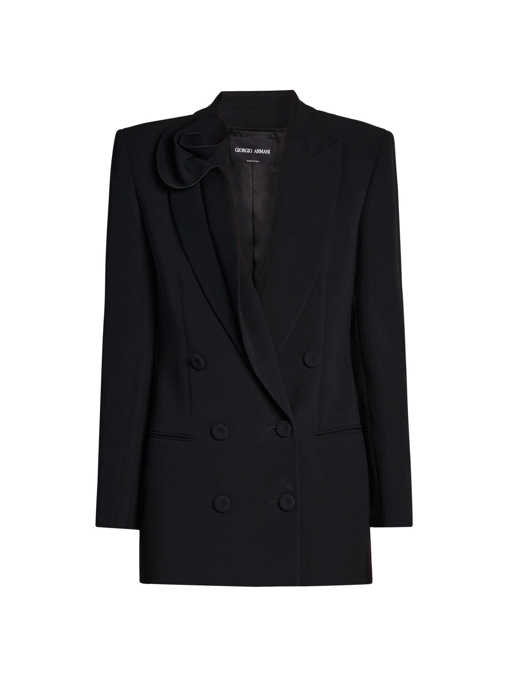 Giorgio Armani Women's Rosette Silk Double-Breasted Blazer - Solid Black
