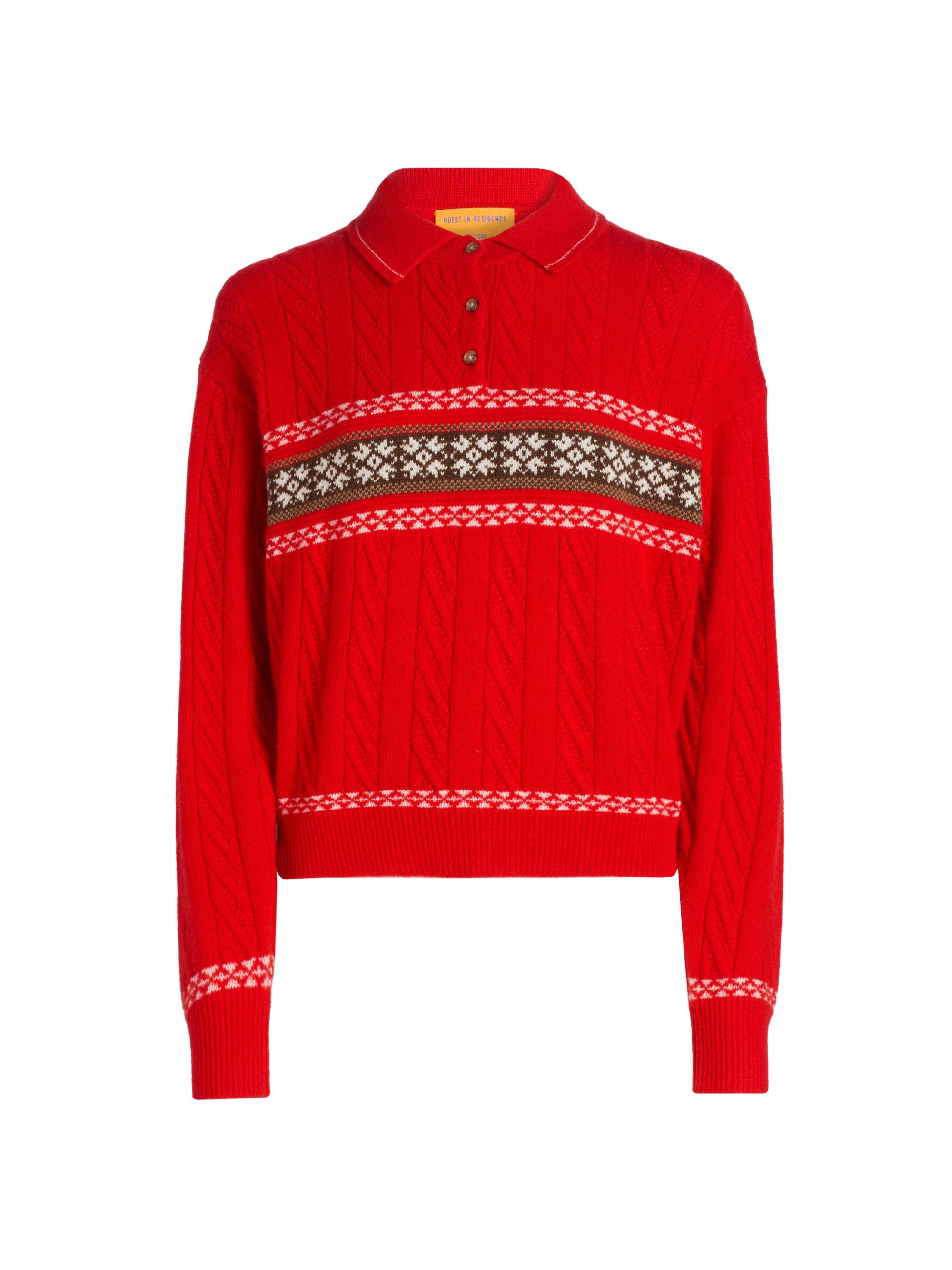 Guest in Residence Women's Cable Collegiate Cashmere-Blend Sweater - Chili Combo