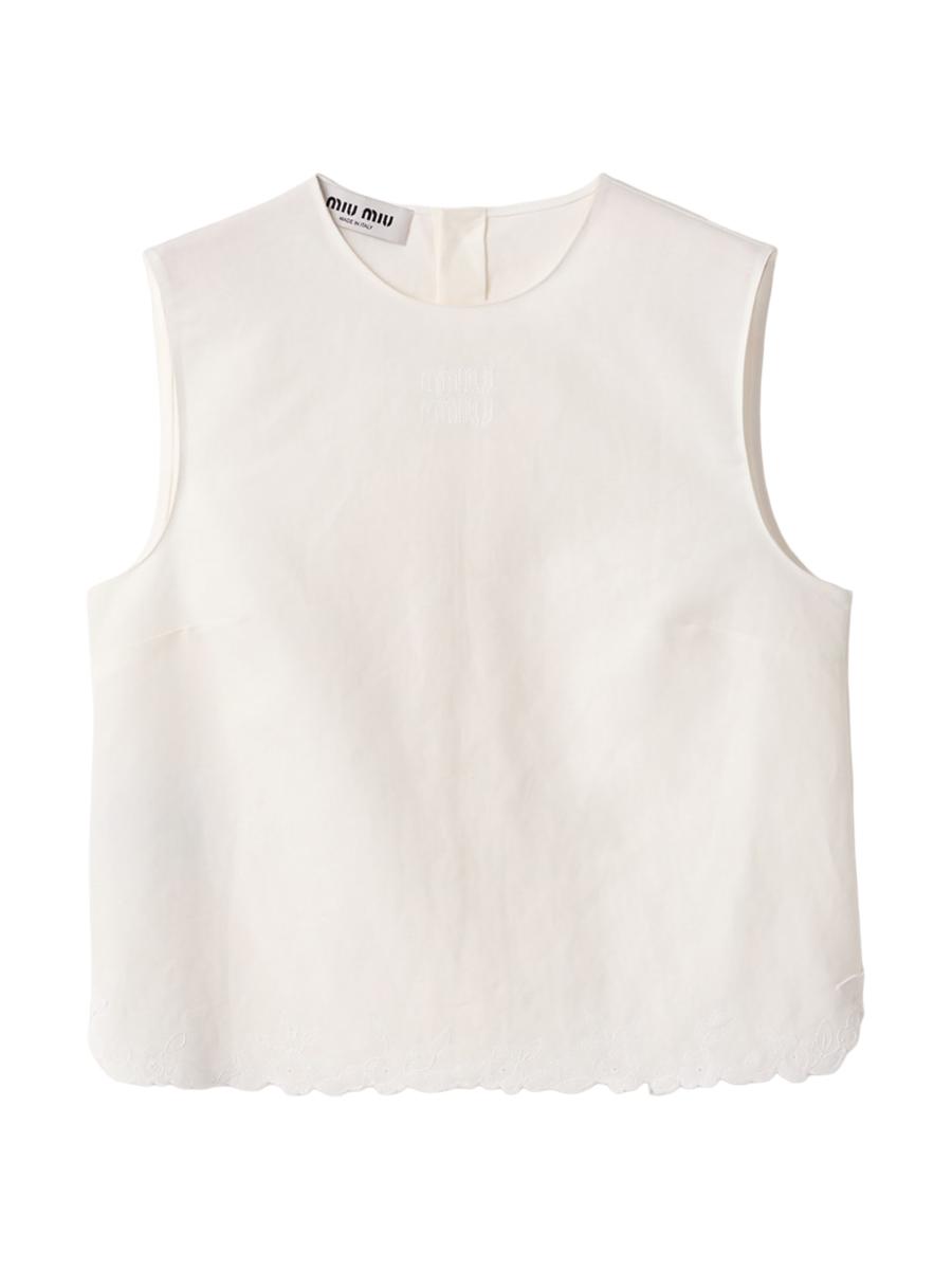 Miu Miu Embroidered Slubbed Canvas Top | Saks Fifth Avenue