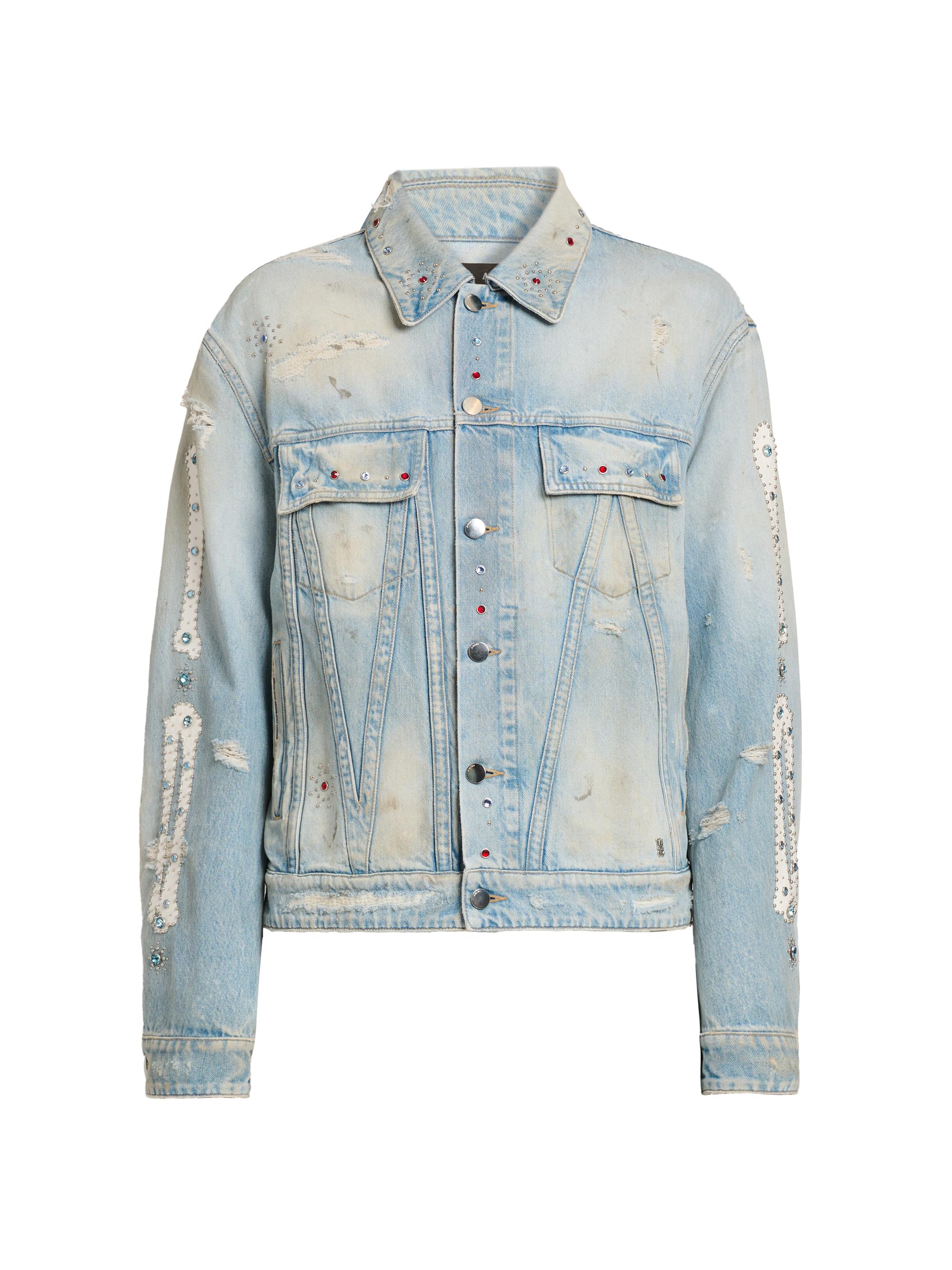 Amiri Men's Bones Studded Denim Trucker Jacket - Perfect Antique Indigo