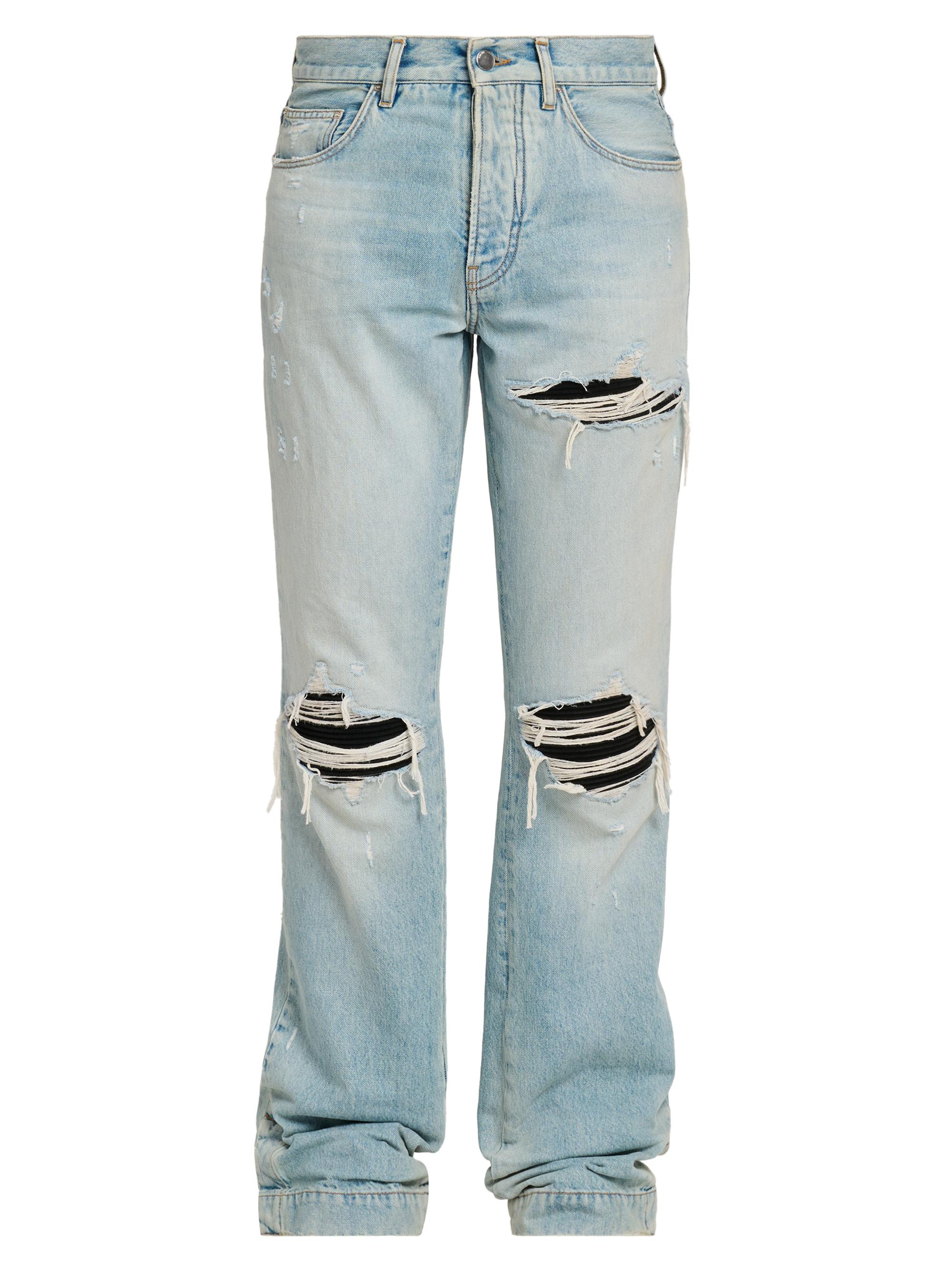Amiri Men's Mx1 Distressed Denim Mid-Rise Straight-Leg Jeans - Mist Indigo