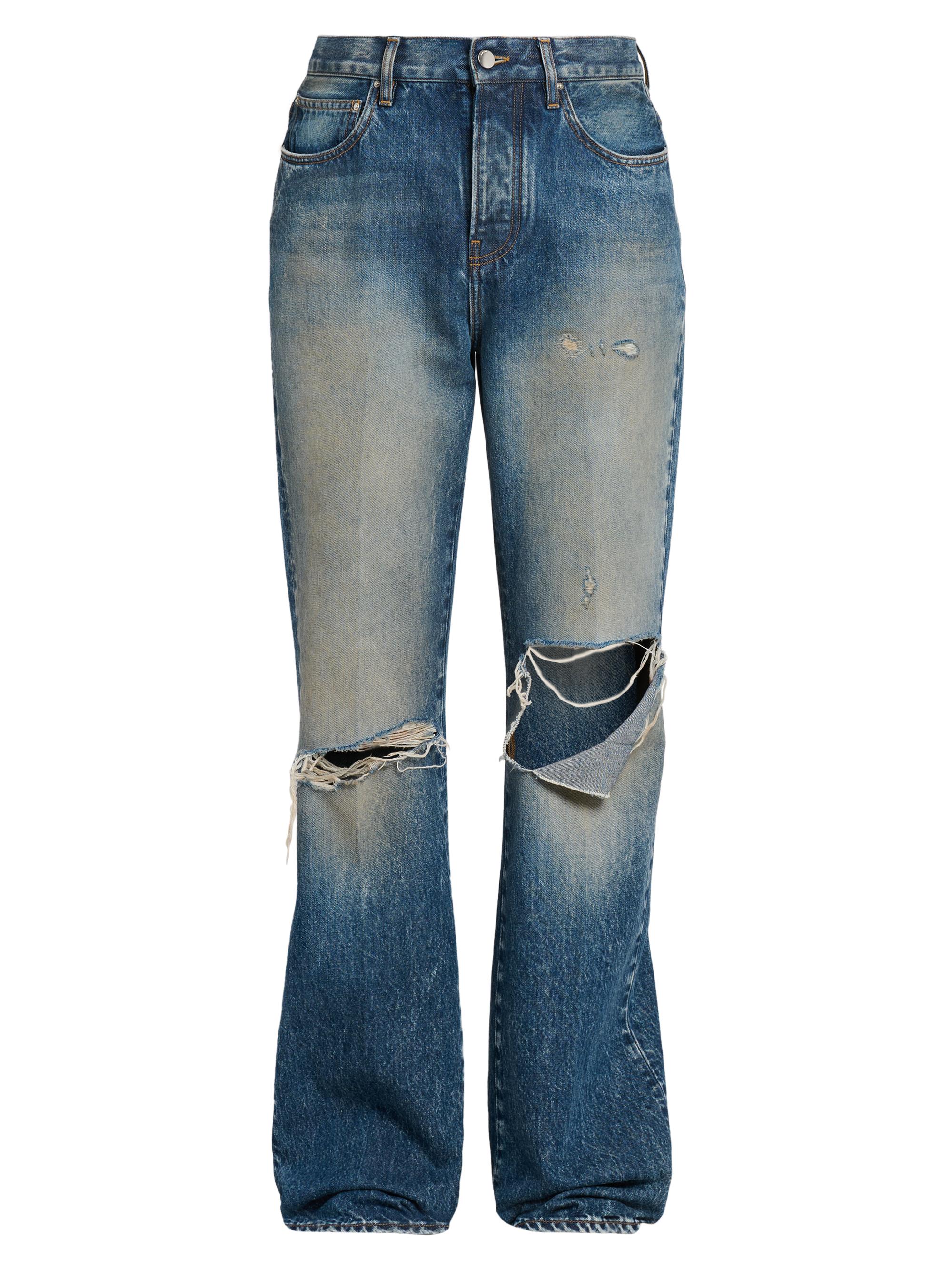 Amiri Men's Slashed Distressed Denim Bootcut Jeans - Denim Lapis