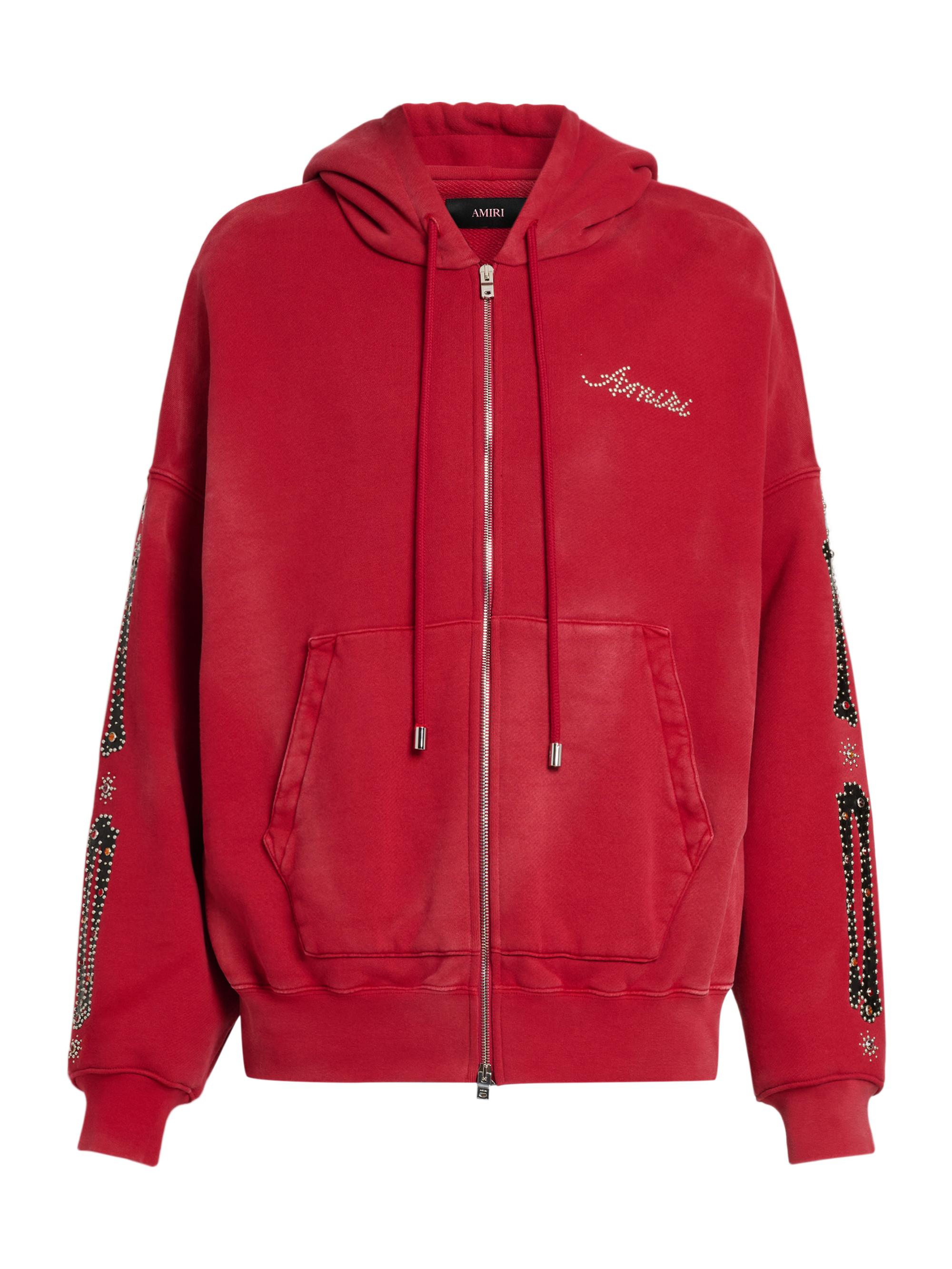 Amiri Men's Bones Studded Cotton Zip-Up Hoodie - Redrose