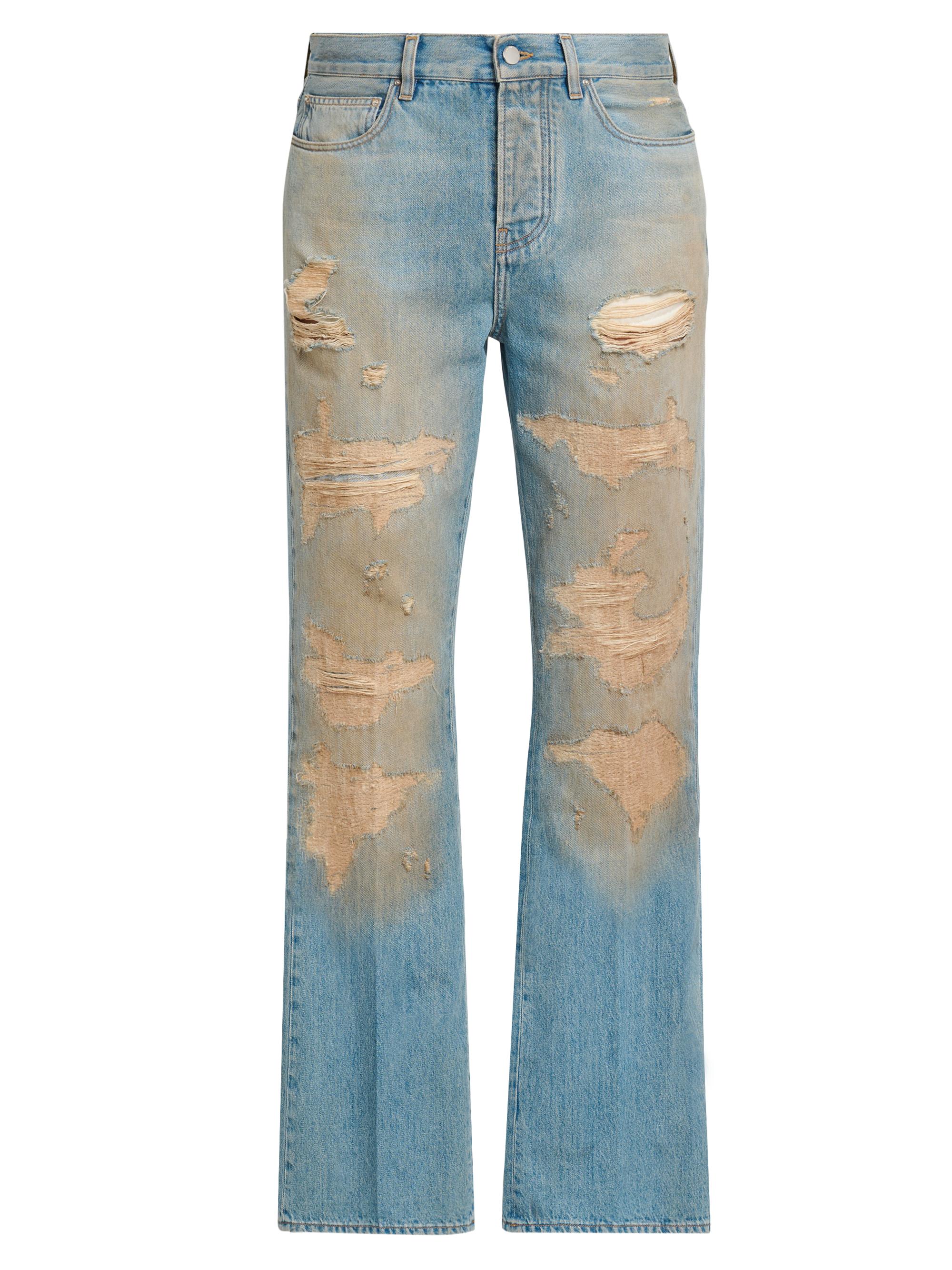 Amiri Men's Repaired Distressed Mid-Rise Bootcut Jeans - Mist Indigo