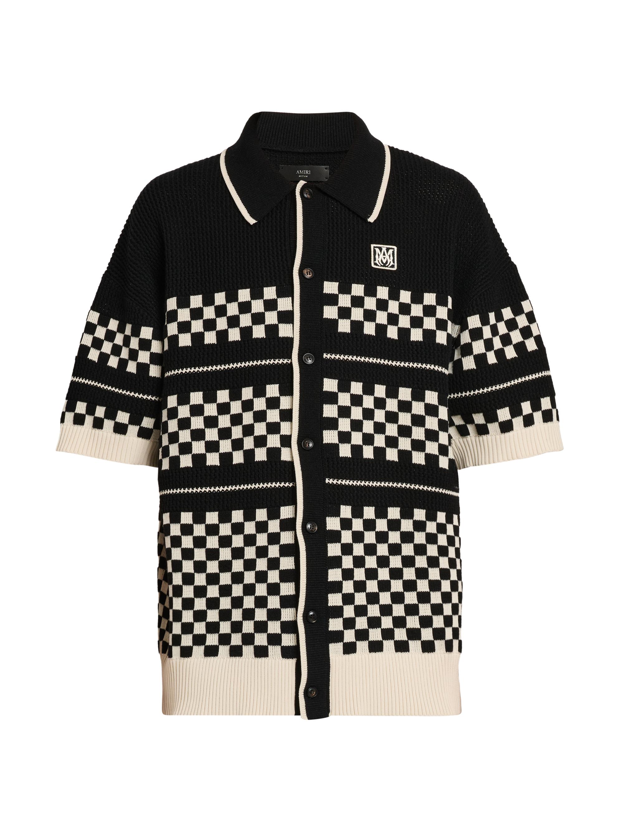 Amiri Men's Checkered Wool Knit Button-Front Shirt - Black