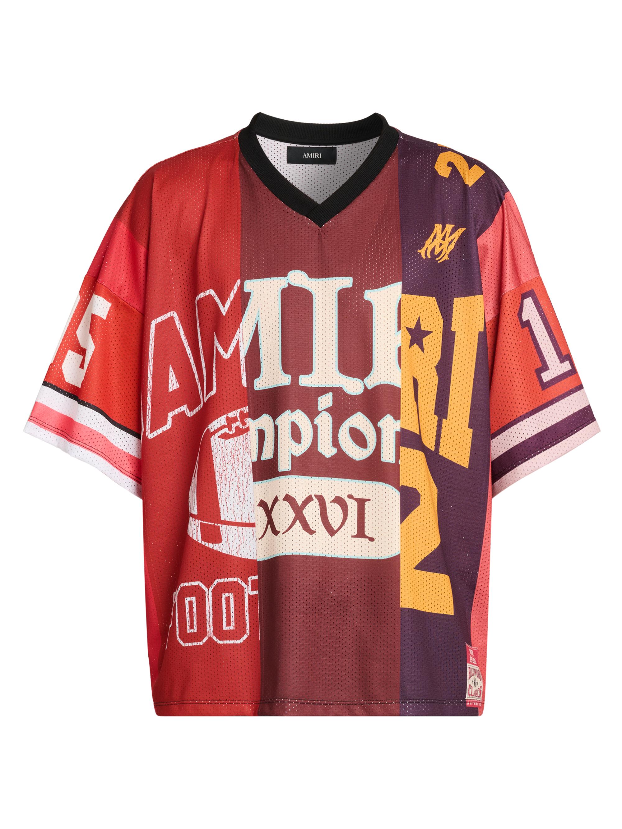 Amiri Men's Spliced Logo Oversized V-Neck T-Shirt - Red