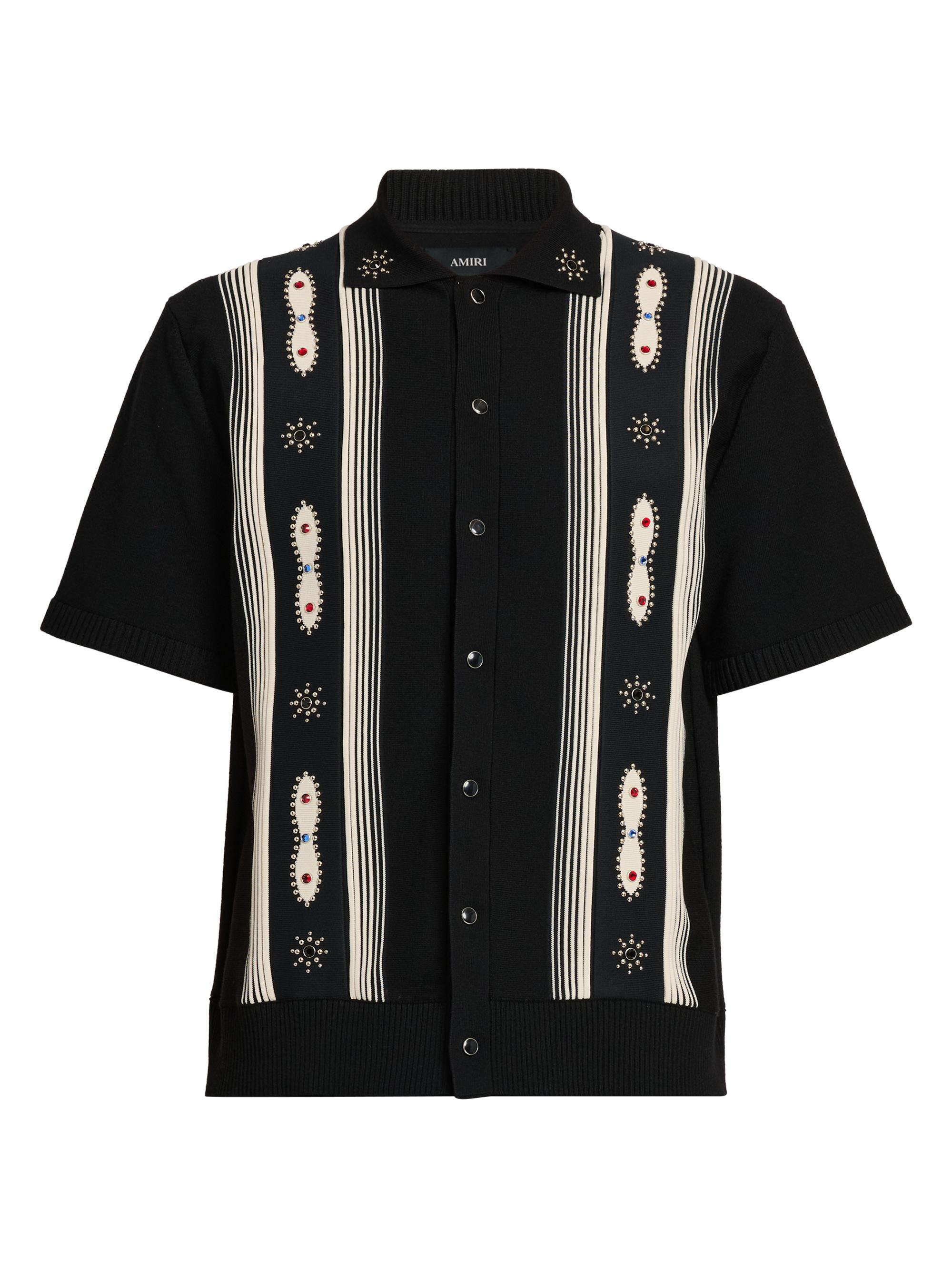 Amiri Men's Embellished Striped Virgin Wool-Blend Shirt - Black
