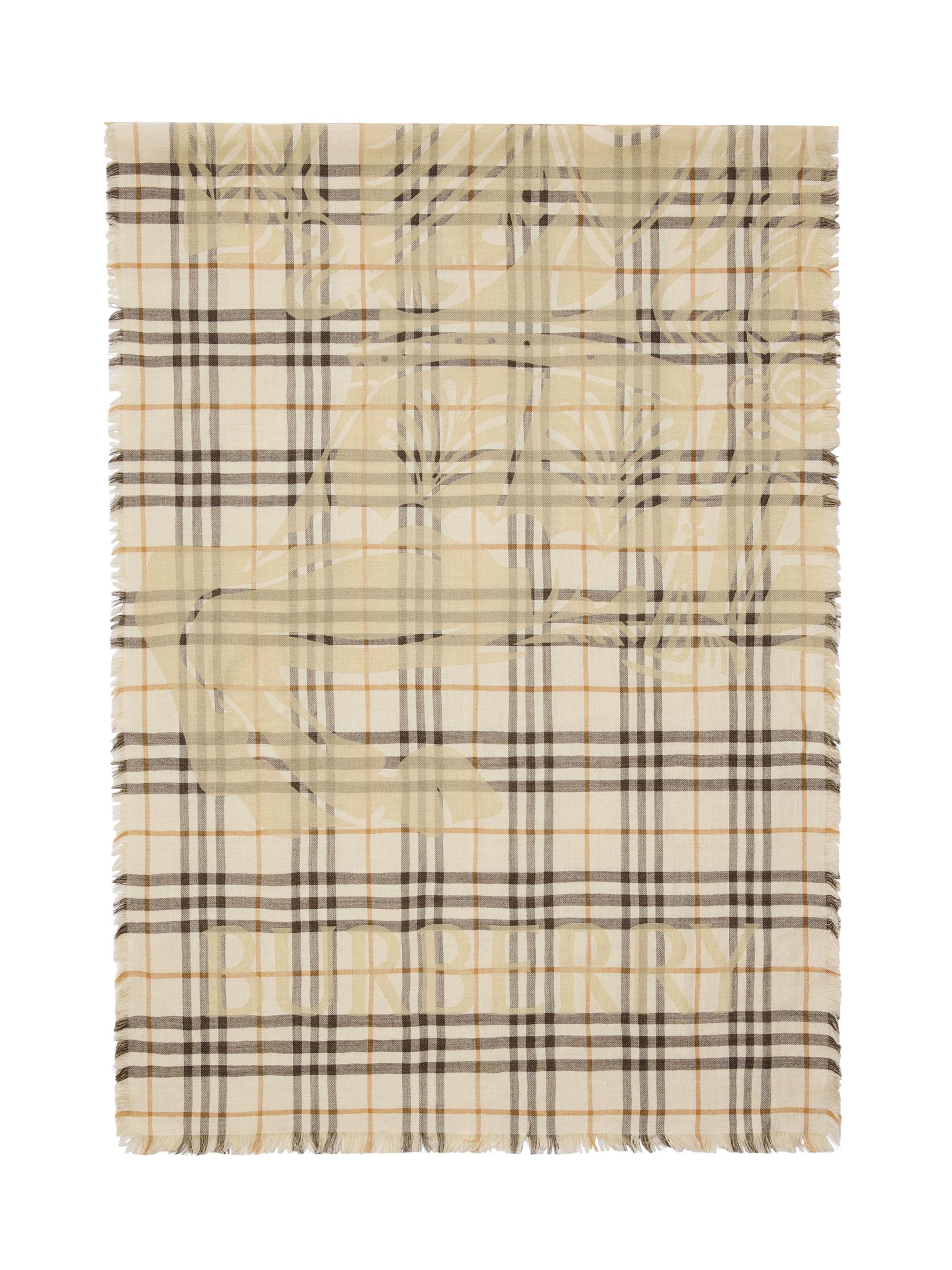Burberry Women's Checked EKD Logo Wool-Silk Scarf - Pebble White
