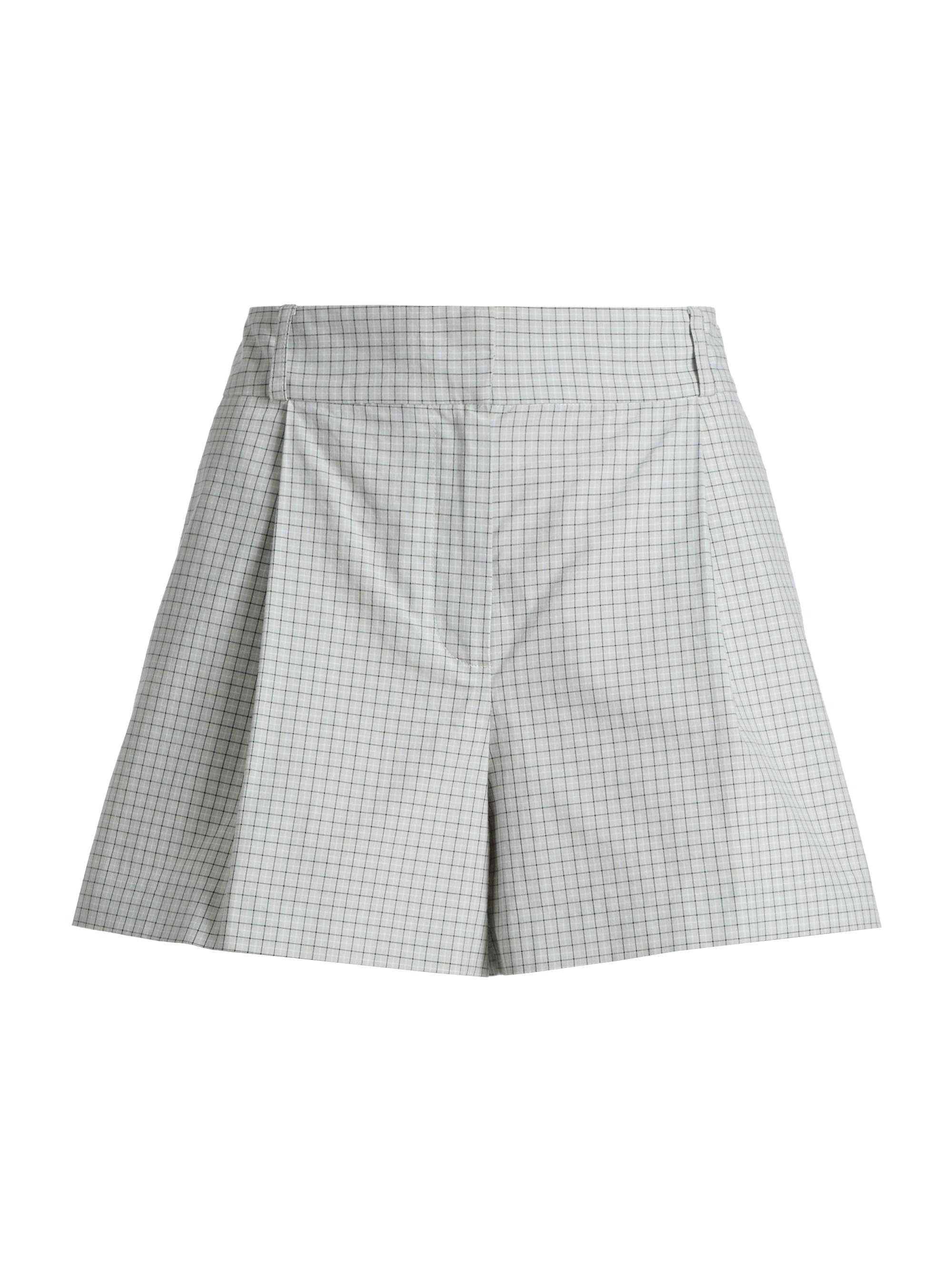 Brandon Maxwell Women's The Lennon Checked Cotton Pleated Shorts - Cool Grey
